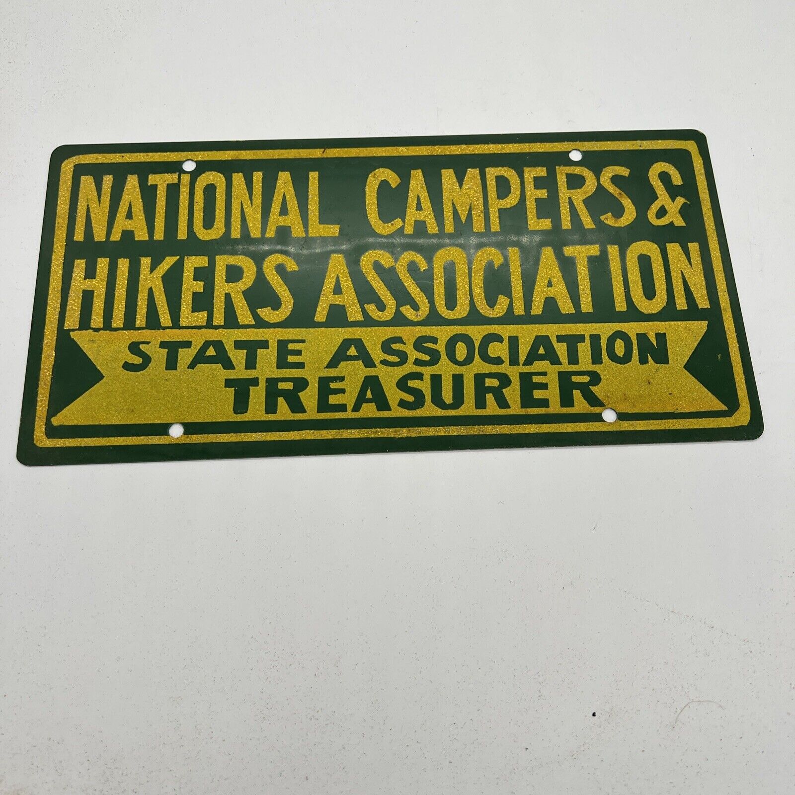 Vintage 50s 60s Smalts Glass Reflective Paint Sign National Camping Assc 6x12