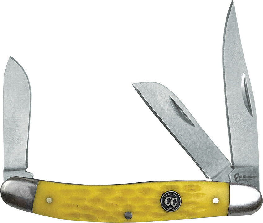 Cattleman\'s Cutlery Yellow Handle Signature Stockman 3Cr13 Folding Knife 0001JYD