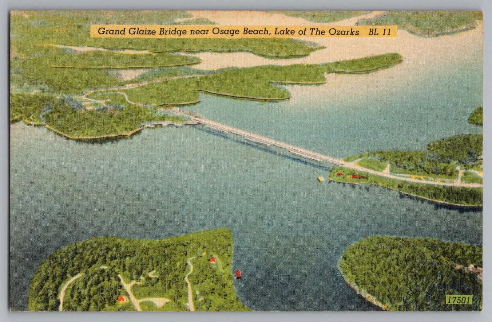 Postcard Grand Glaize Bridge Osage Beach, Lake of The Ozarks, Missouri.