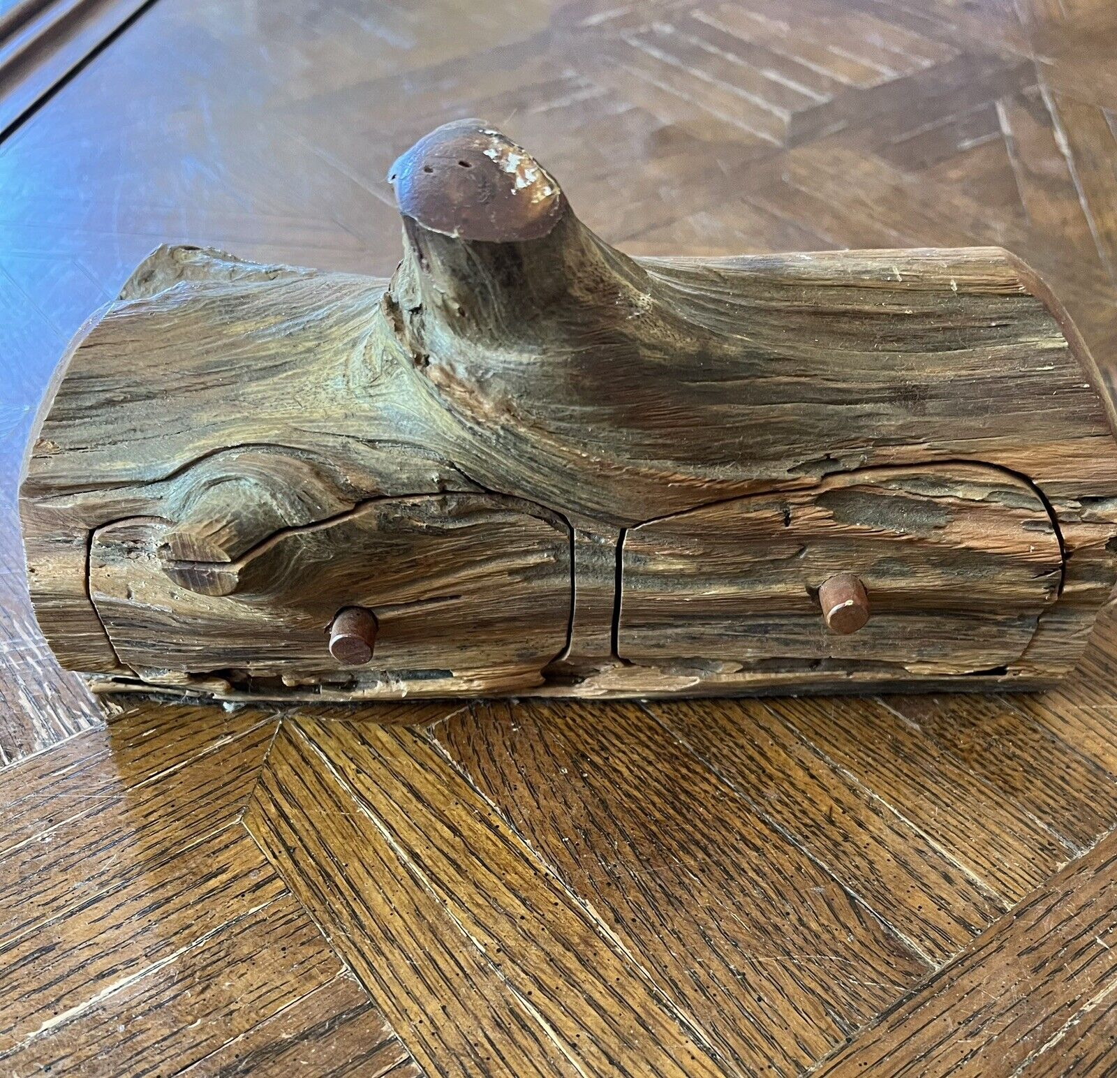 Vintage Handmade Cedar Log Jewelry Box 