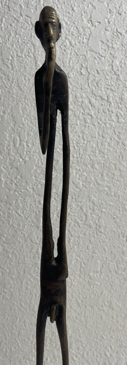VINTAGE AFRICAN BRONZE TALL MAN STATUE 15” GIACOMETTI STYLE ELONGATED SCULPTURE