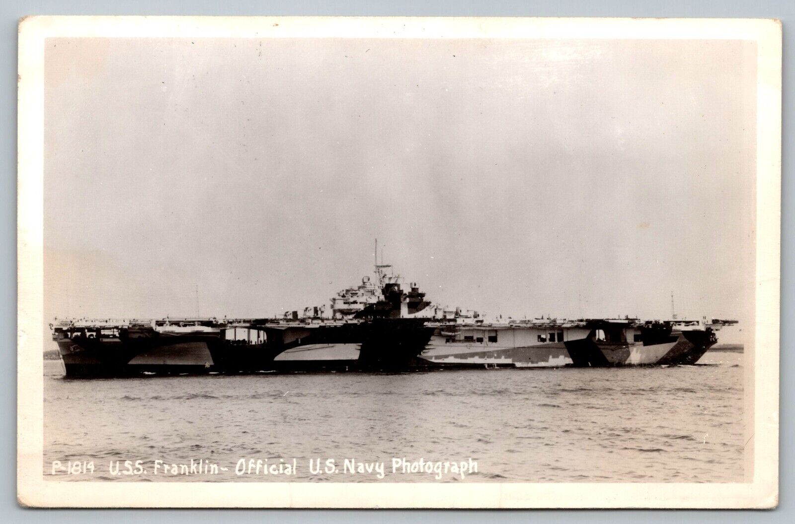 Postcard USS Franklin Navy Aircraft Carrier WWII c 1938 Official Navy RPPC