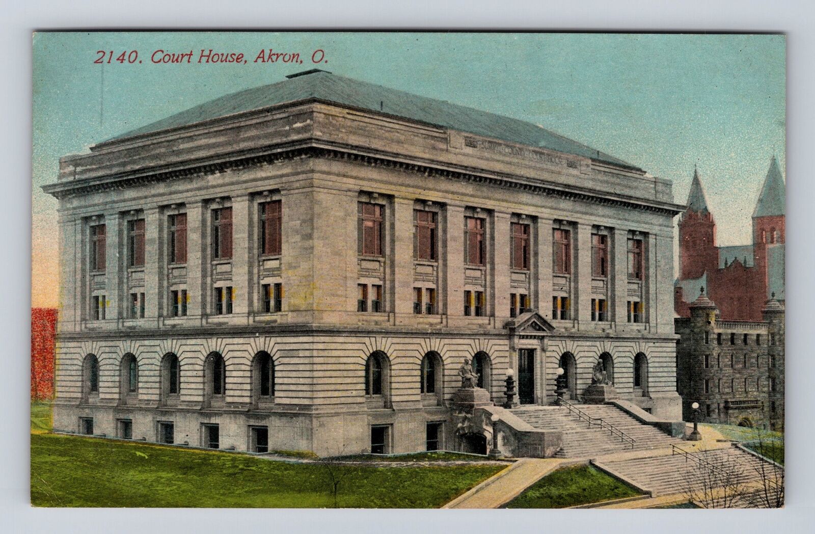 Akron OH-Ohio, Court House, Antique Vintage Souvenir Postcard