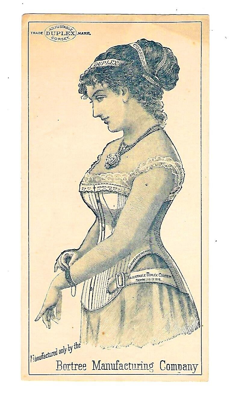 c1880's Trade Card Bortree Manufacturing Co. Duplex Corset Victorian Lady