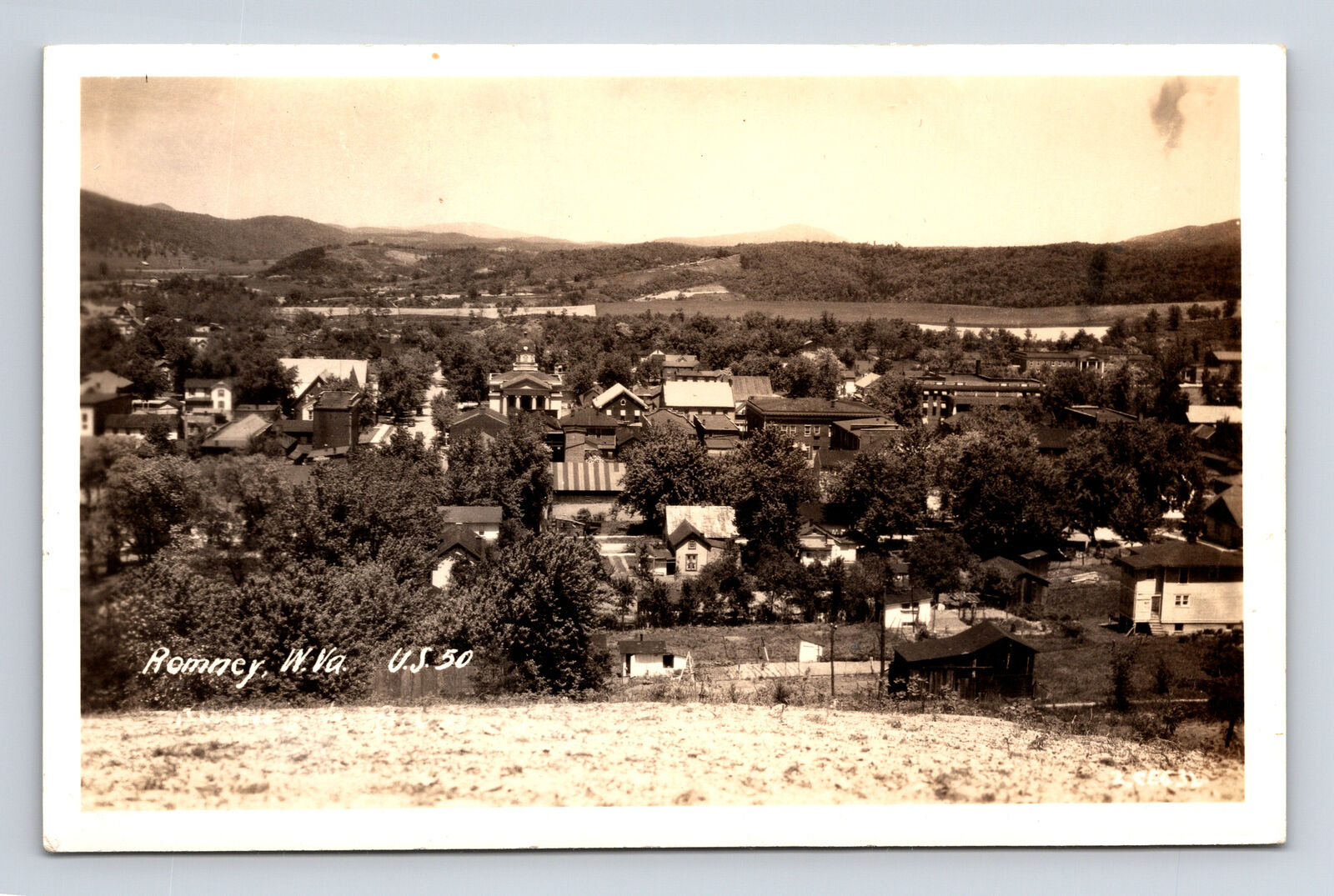 RPPC Scenic View Romney West Virginia WV US 50 & Court House Real Photo Postcard