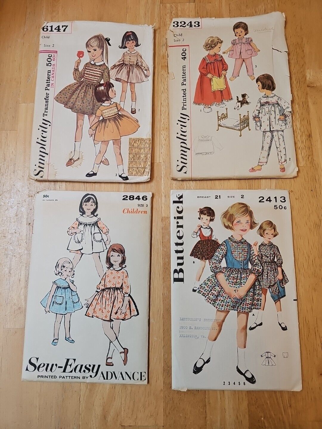 Girls Dress Pattern Simplicity butterick 1950-1960s  Vintage Size 2. Lot Qty 4 O