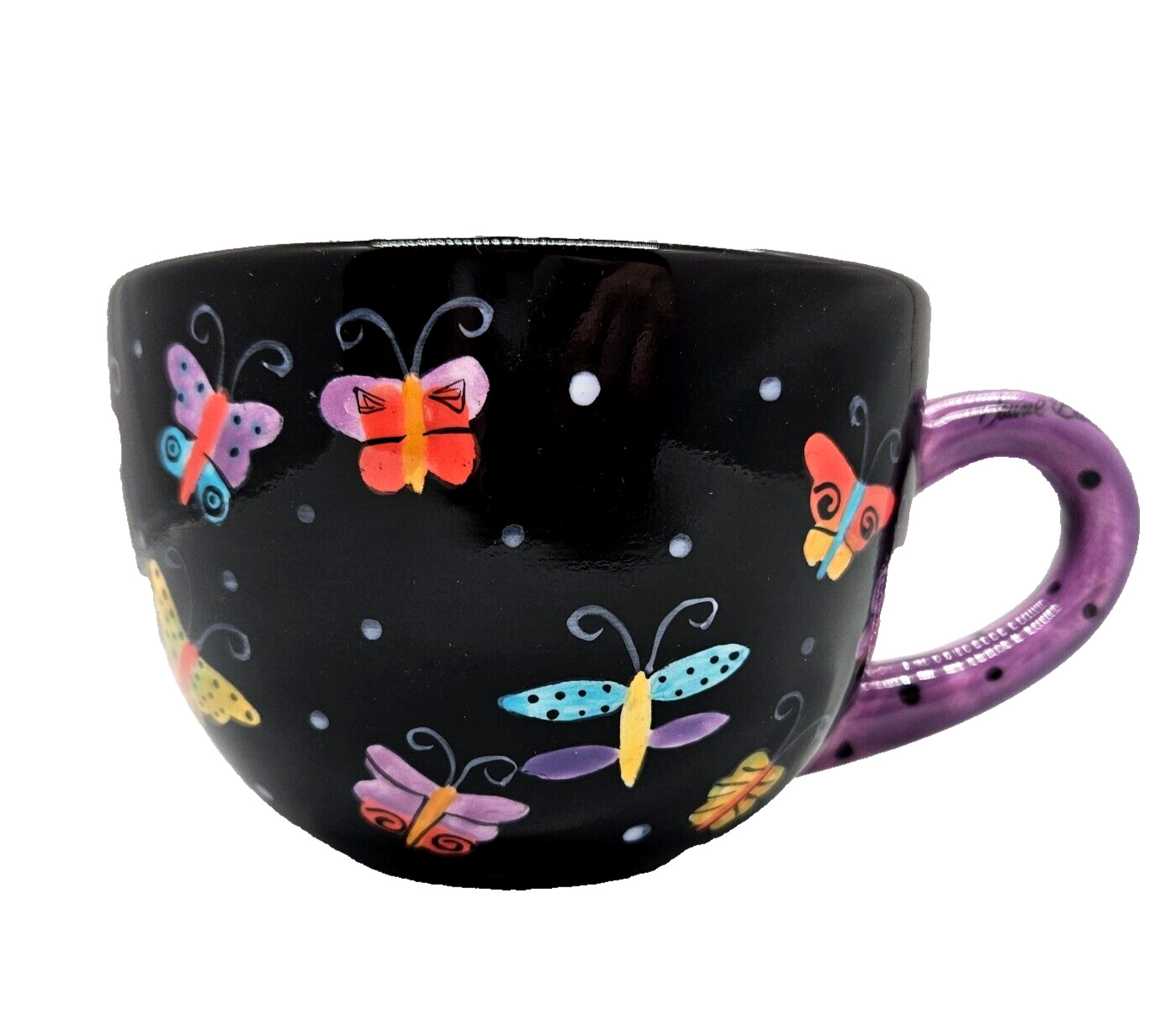 Vintage Ganz Laurel Burch Large Coffee Mug Black Colorful Butterfly Soup Tea