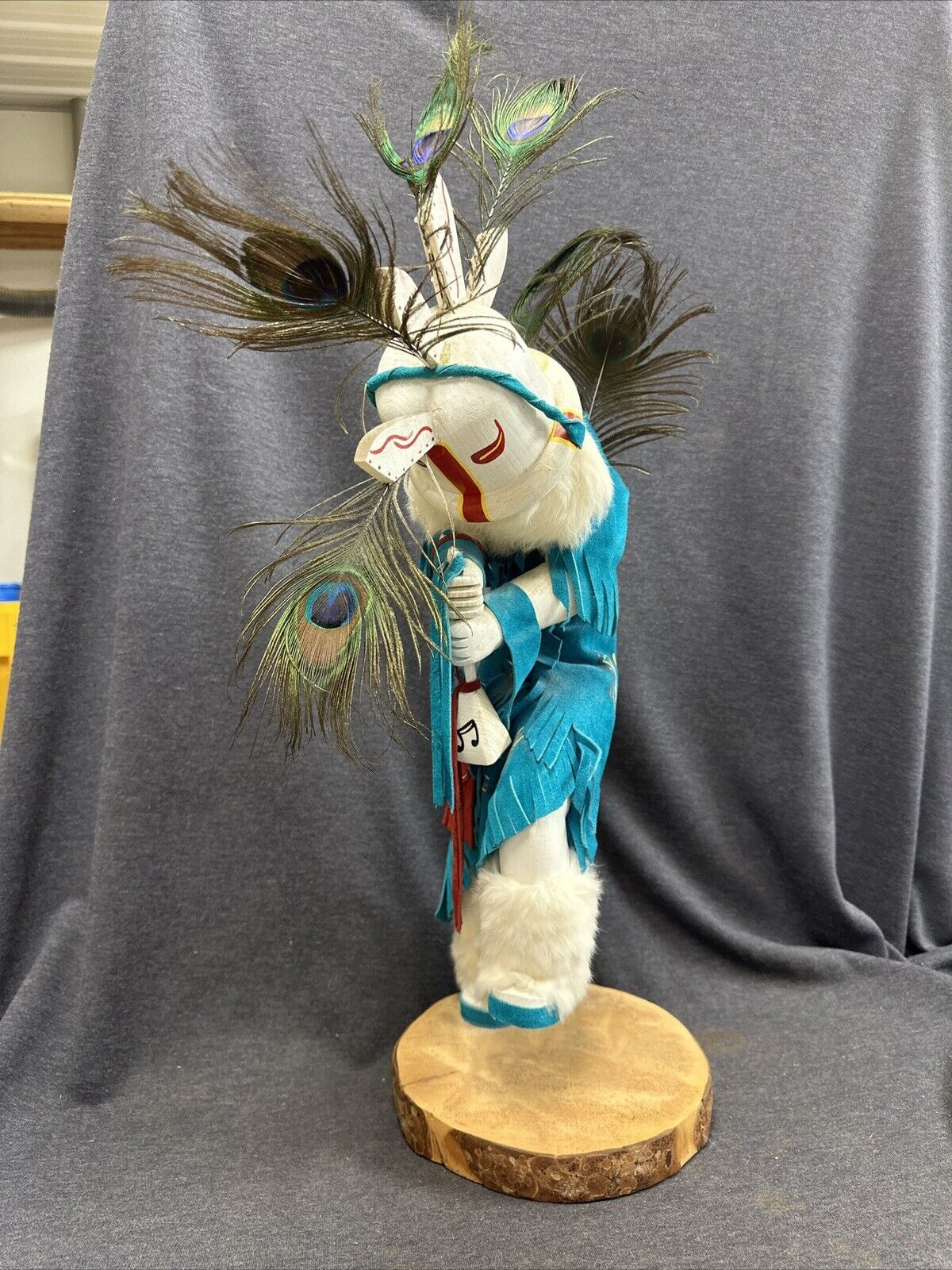 Vintage 25” Navajo Kachina Doll - Kokopelli - by LK Charley - Leather - Fur