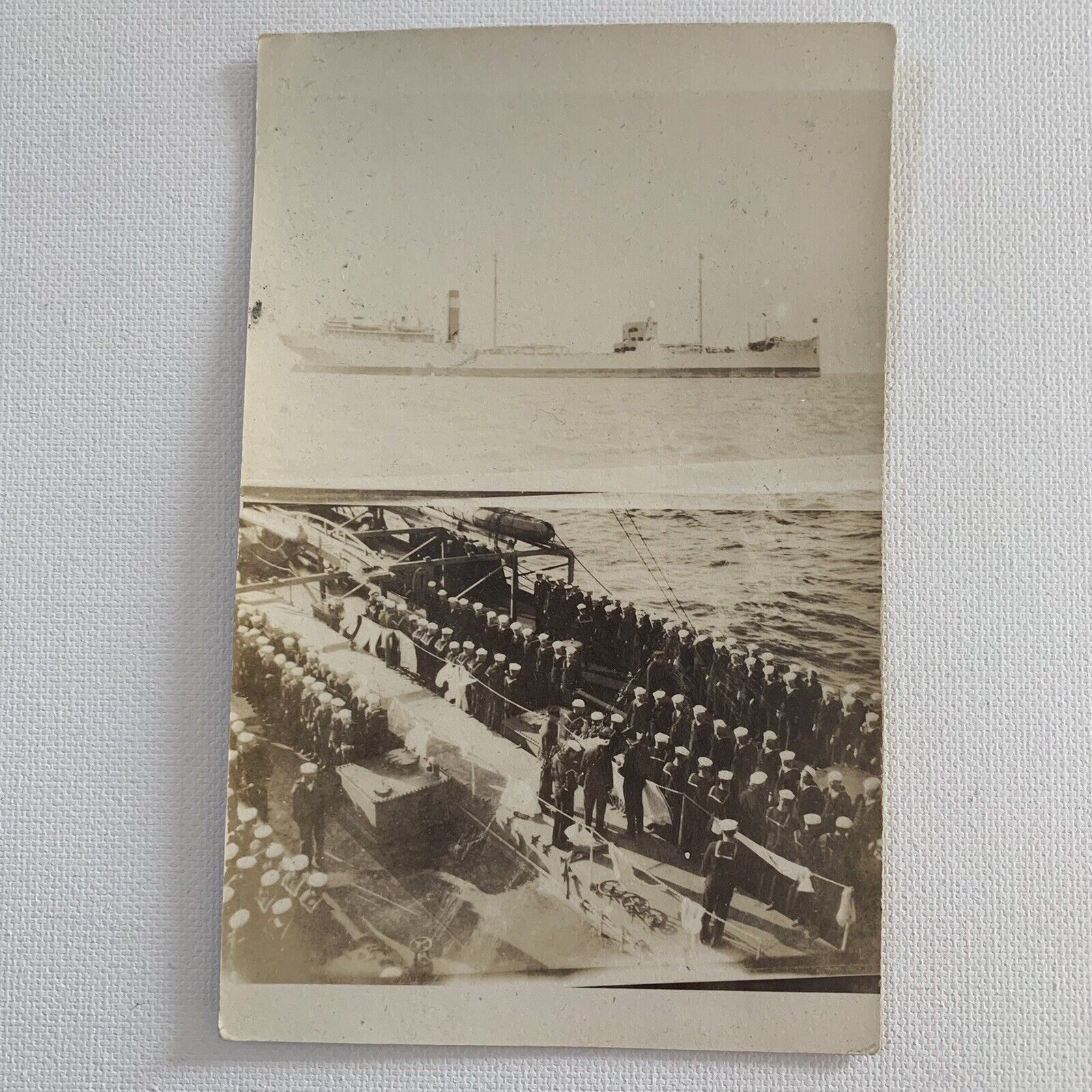 Antique RPPC Real Photograph Postcard Navy On Board  USS Cuyama Convoy Ship