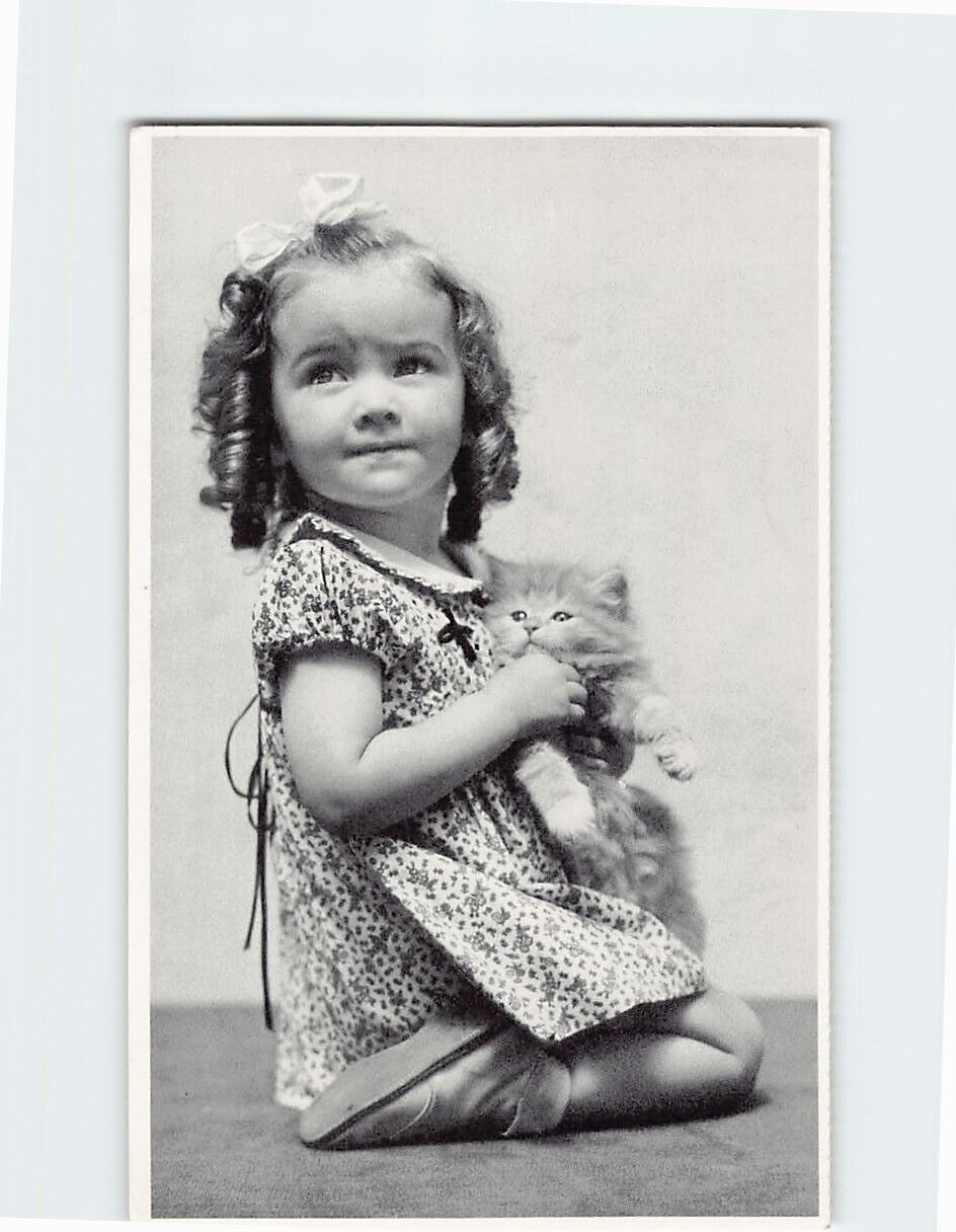 Postcard A Girl Holding a Cute Kitten