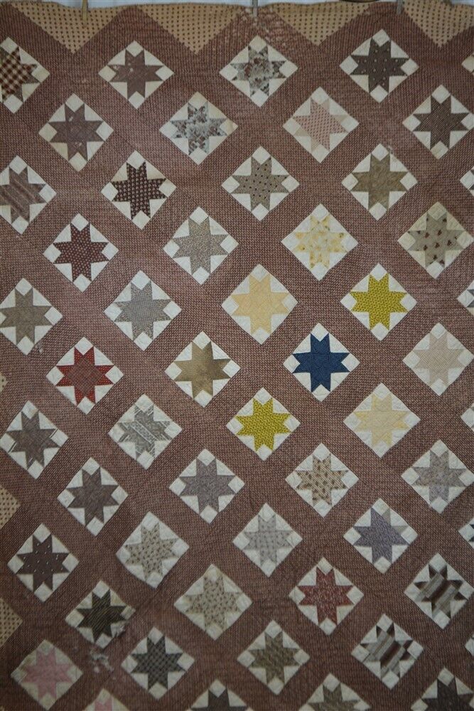 antique early patchwork star quilt 72x88 in rough cutter 1830 fabric original 