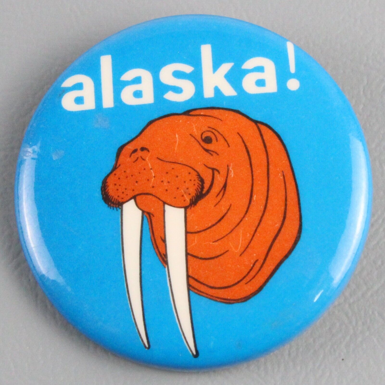 Vintage Pinback Button Alaska Walrus Travel Souvenir Pin 1.5 inch
