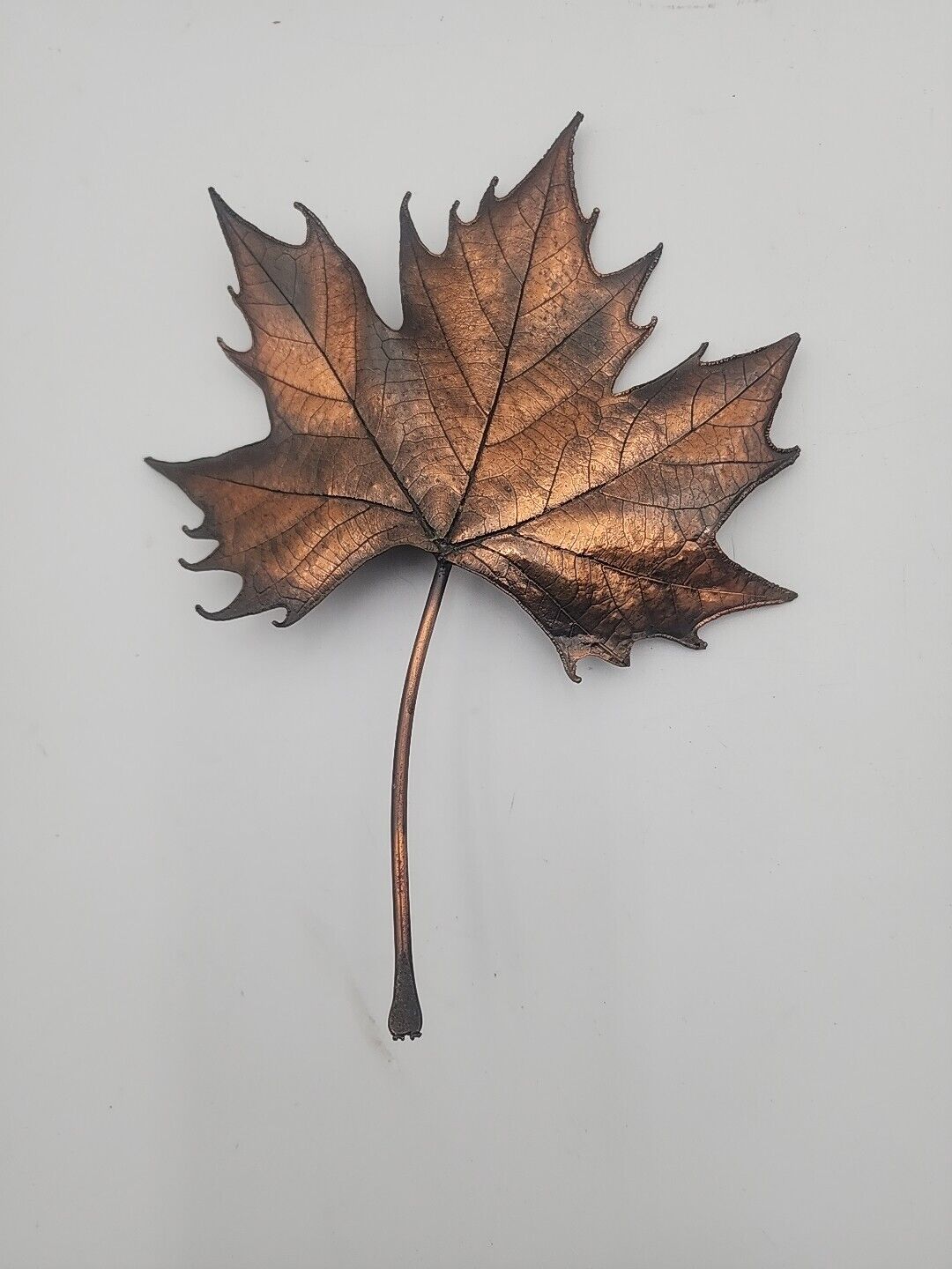 Vintage casted copper maple leaf wall hanging w/ hook