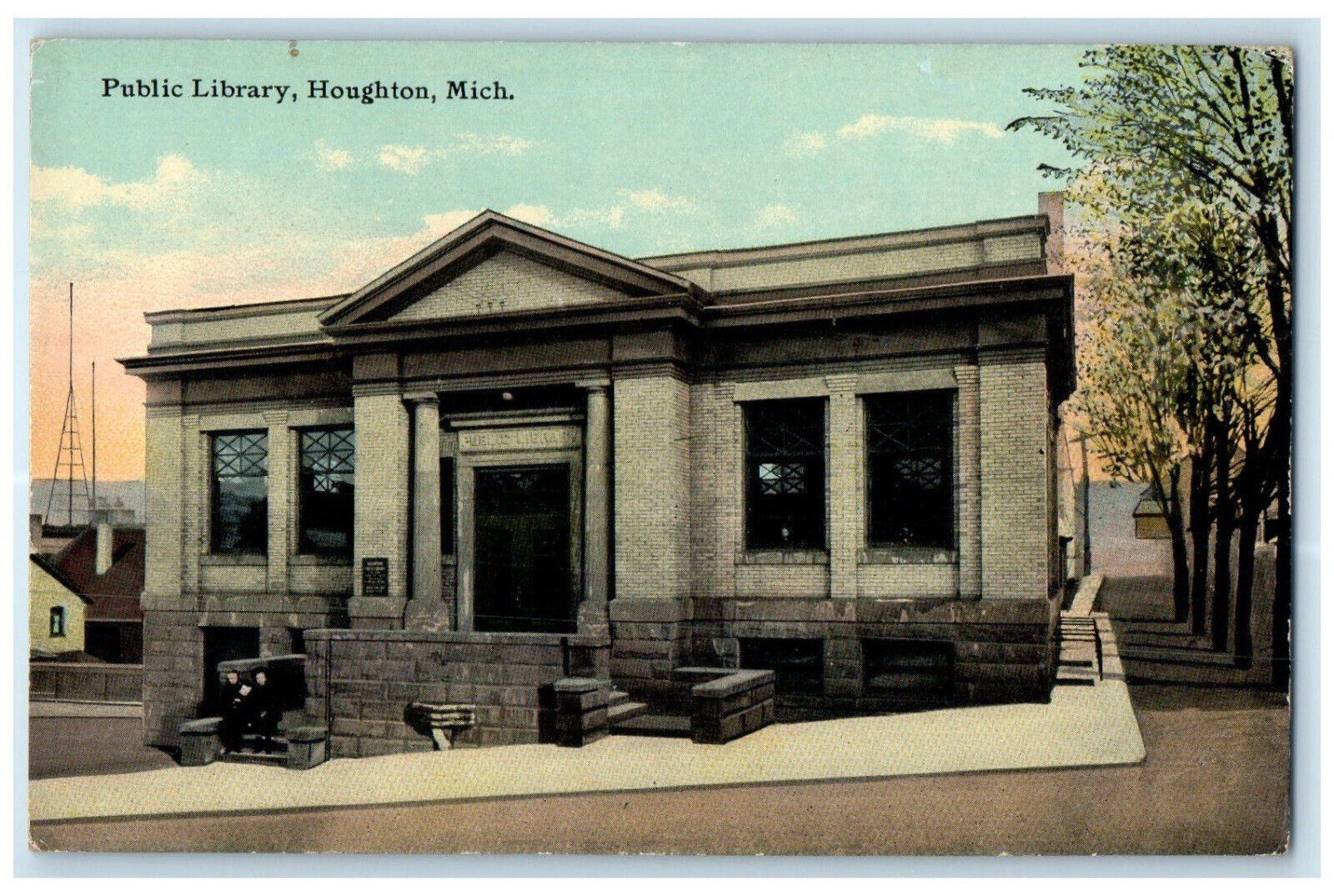 c1910 Public Library Houghton Michigan MI Antique Unposted Postcard