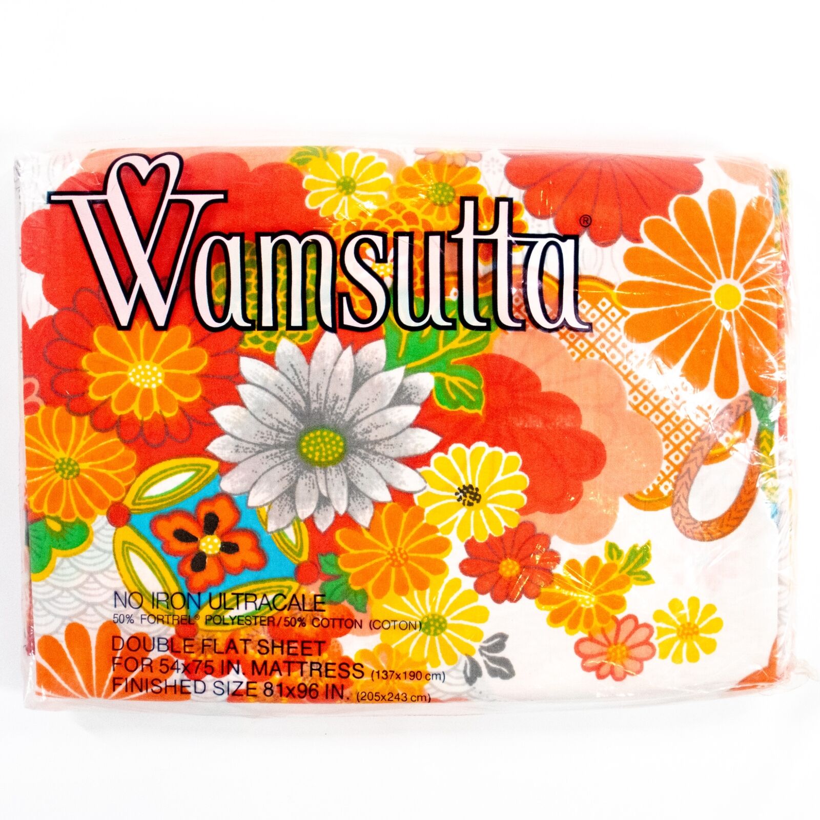 Vintage Wamsutta KIMONO Full Flat Bed Sheet Japanese Flowers MCM Floral NOS New