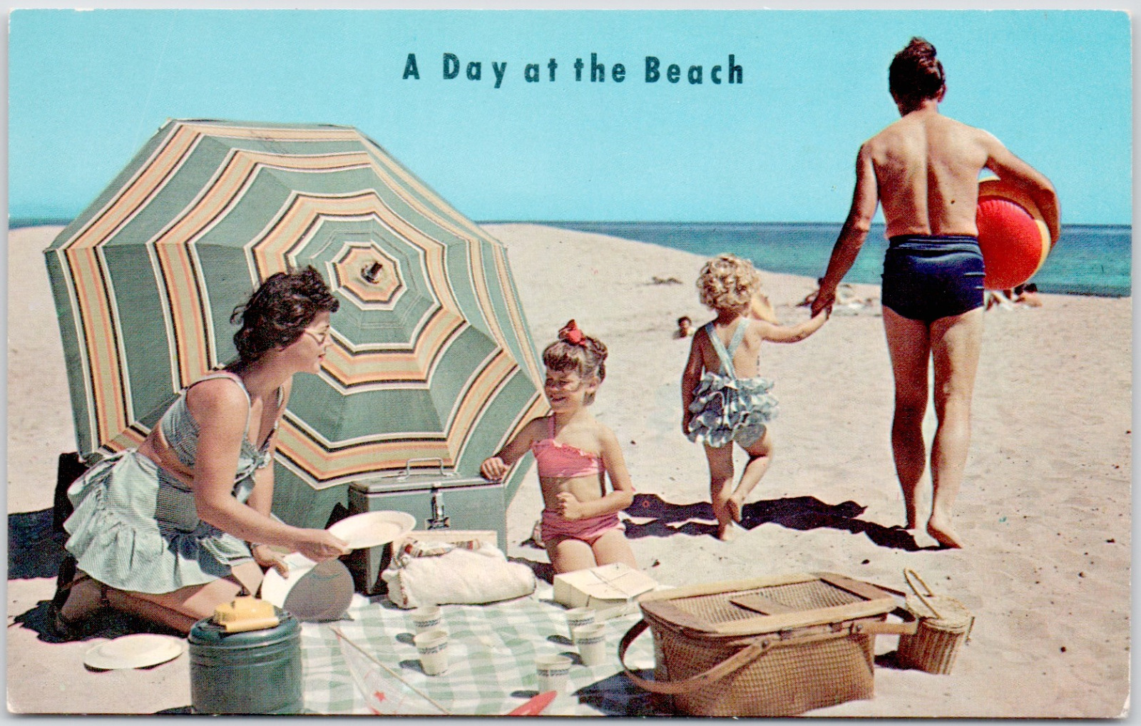 Greetings From Riverside Beach Maryland Family Beach Children Vintage Postcard