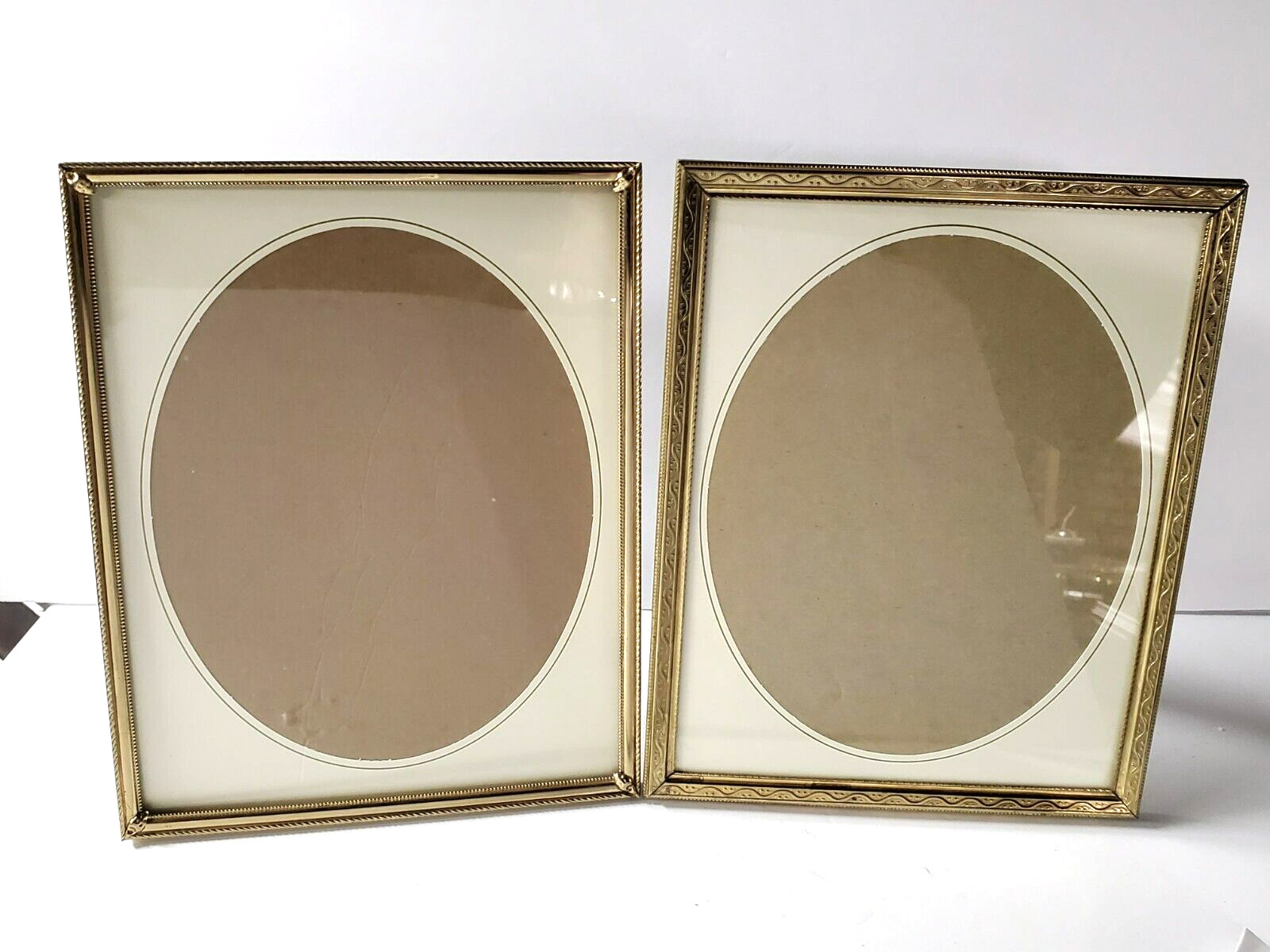 Two Metal Picture Frames 8x10 Matted Gold Tone Metal Vintage Free Standing