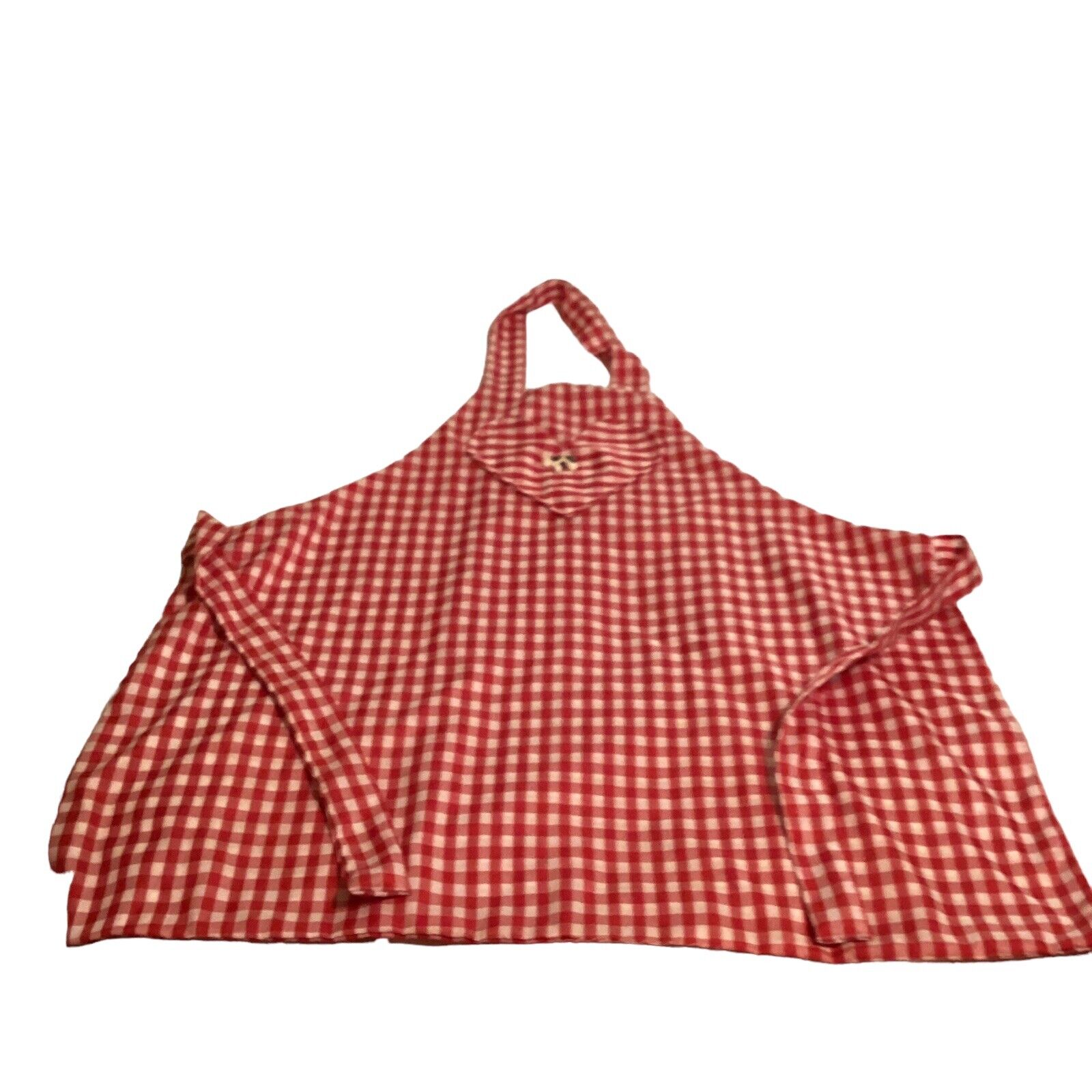 Vintage  Home Made Full Apron Red And White Gingham With Pocket
