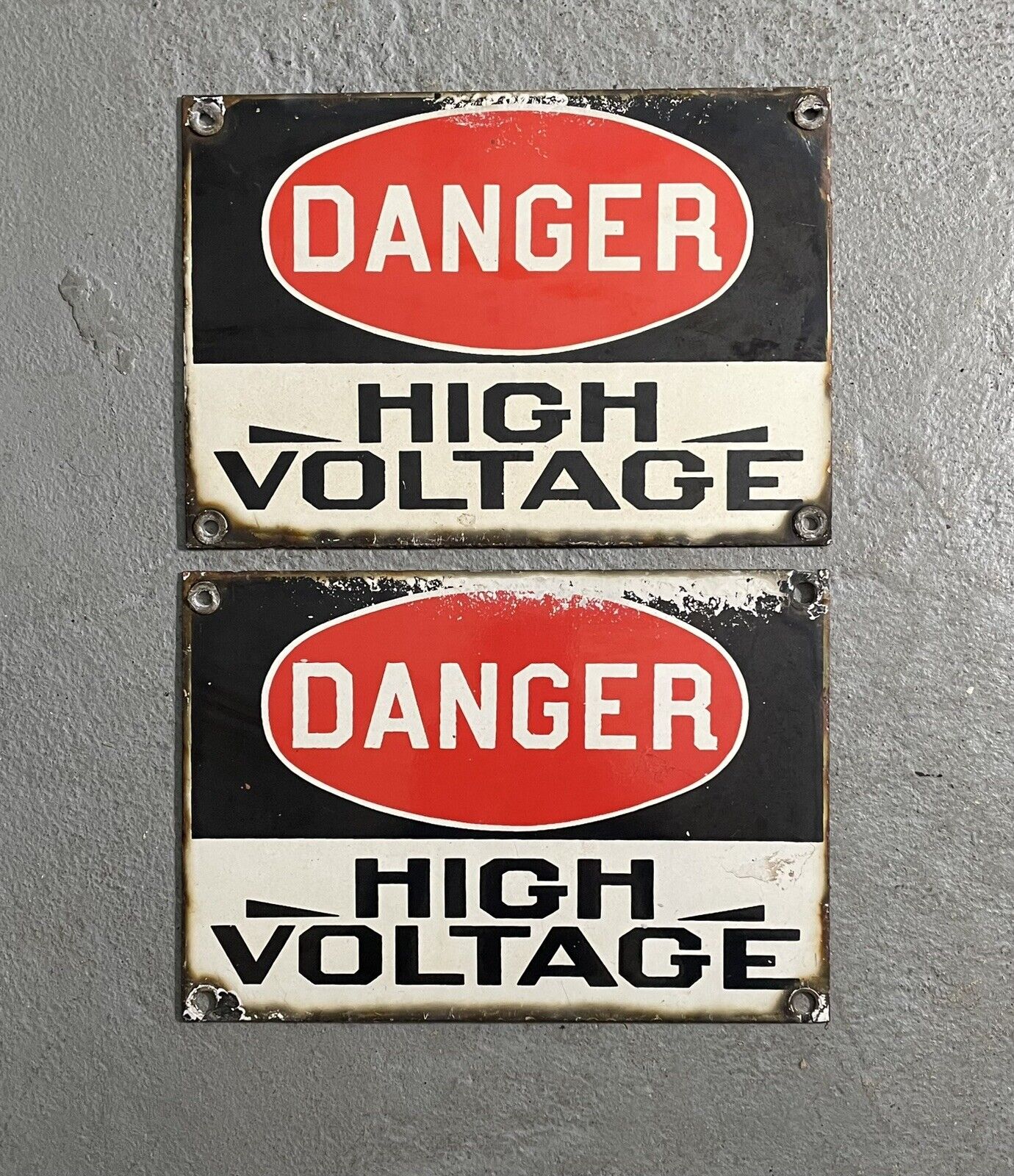 Vintage Danger High Voltage Porcelain Sign Lot 2 Industrial High Voltage Signs 