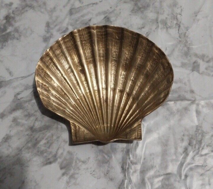 Vintage  Solid Brass Seashell Scallop Shell Soap Trinket Dish 