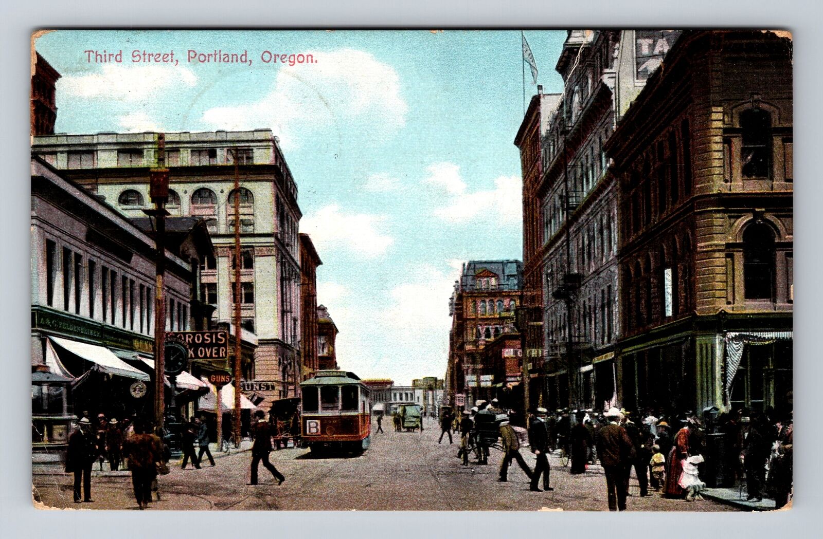 Portland OR-Oregon, Third Street, Advertisement, Antique Vintage c1910 Postcard