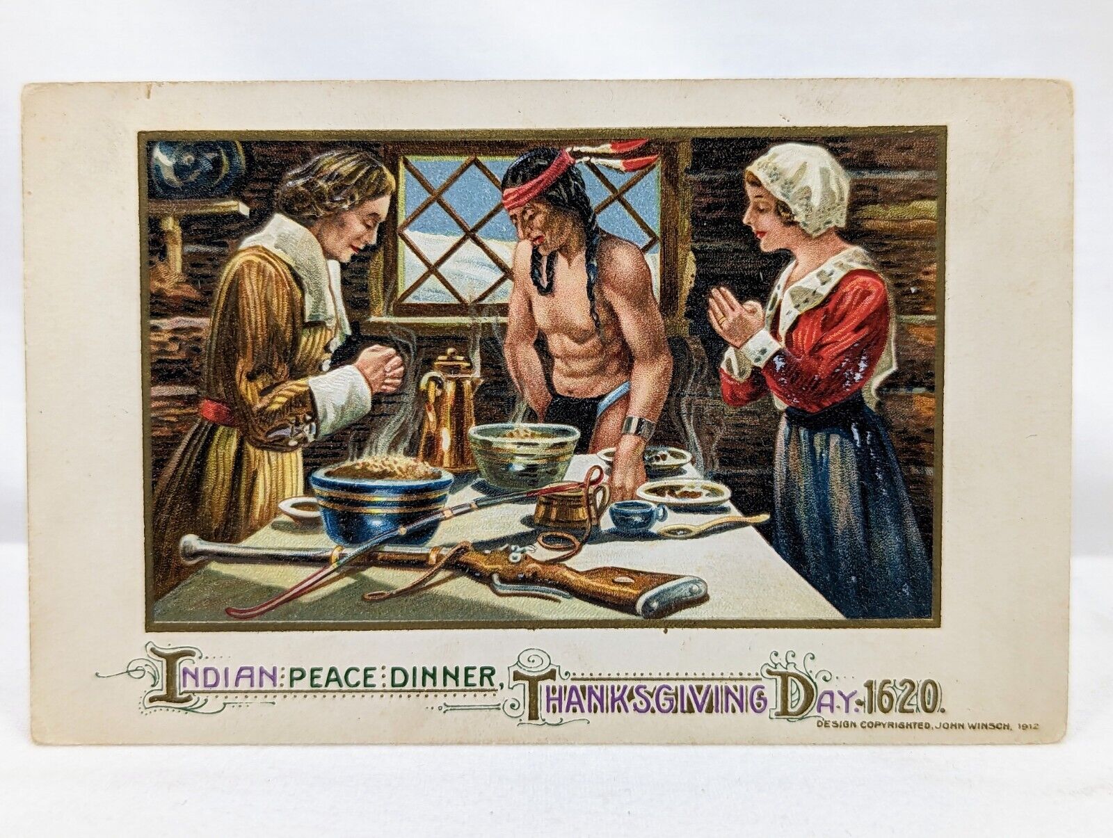 Artist Schmucker Native American 'Peace Dinner' Antique Postcard Winsch 1912