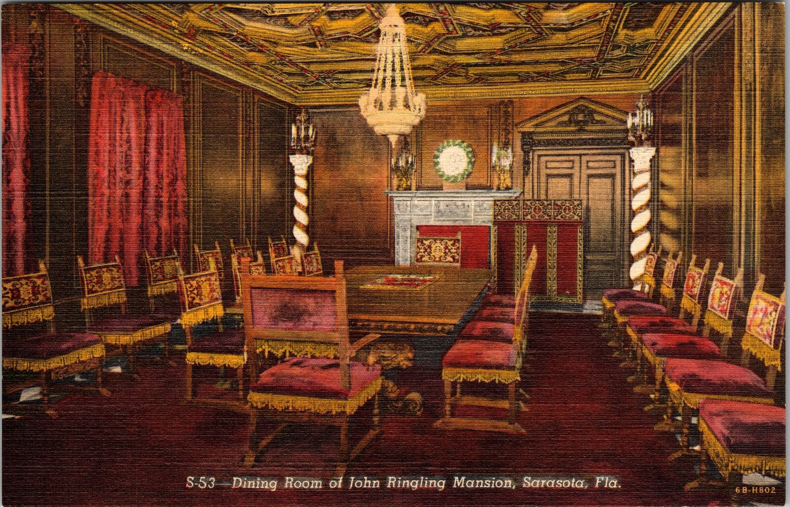 Sarasota FL-Florida, Dining Room, Ringling Mansion, Vintage Postcard