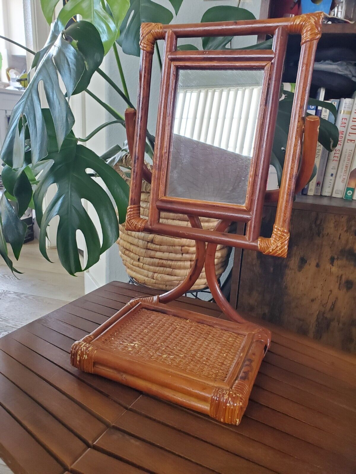 Vintage Bamboo Rattan Vanity Mirror