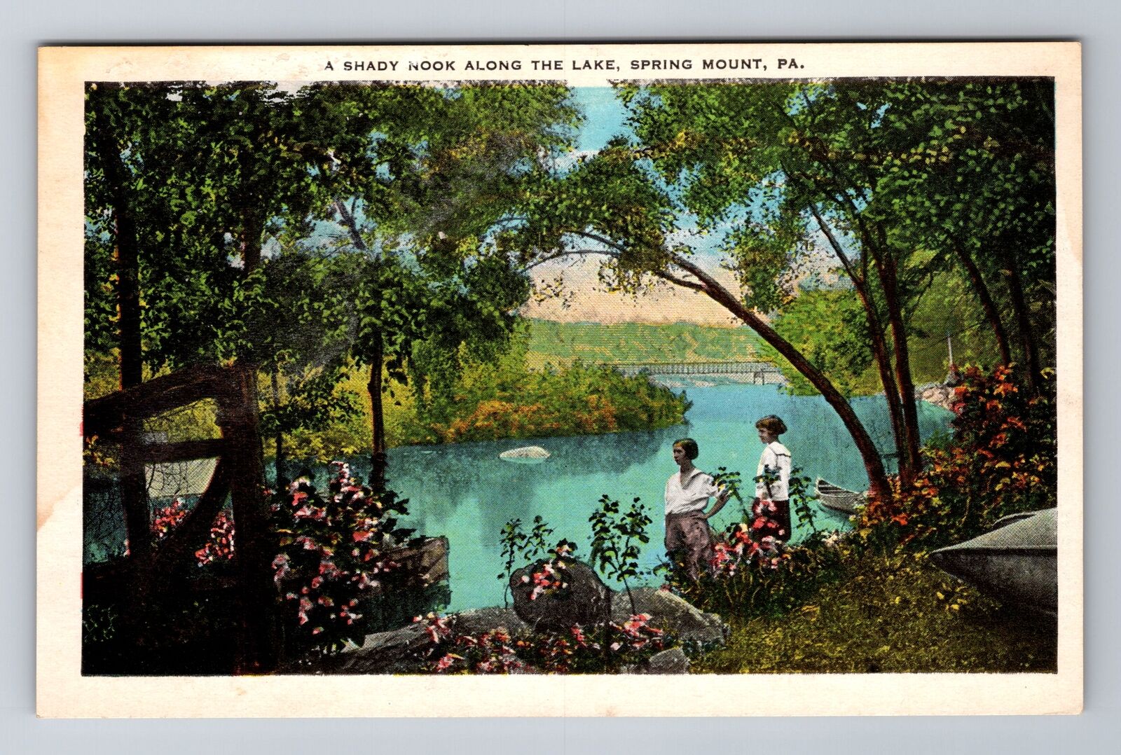 Spring Mount PA- Pennsylvania, Shady Nook Along The Lake, Vintage Postcard