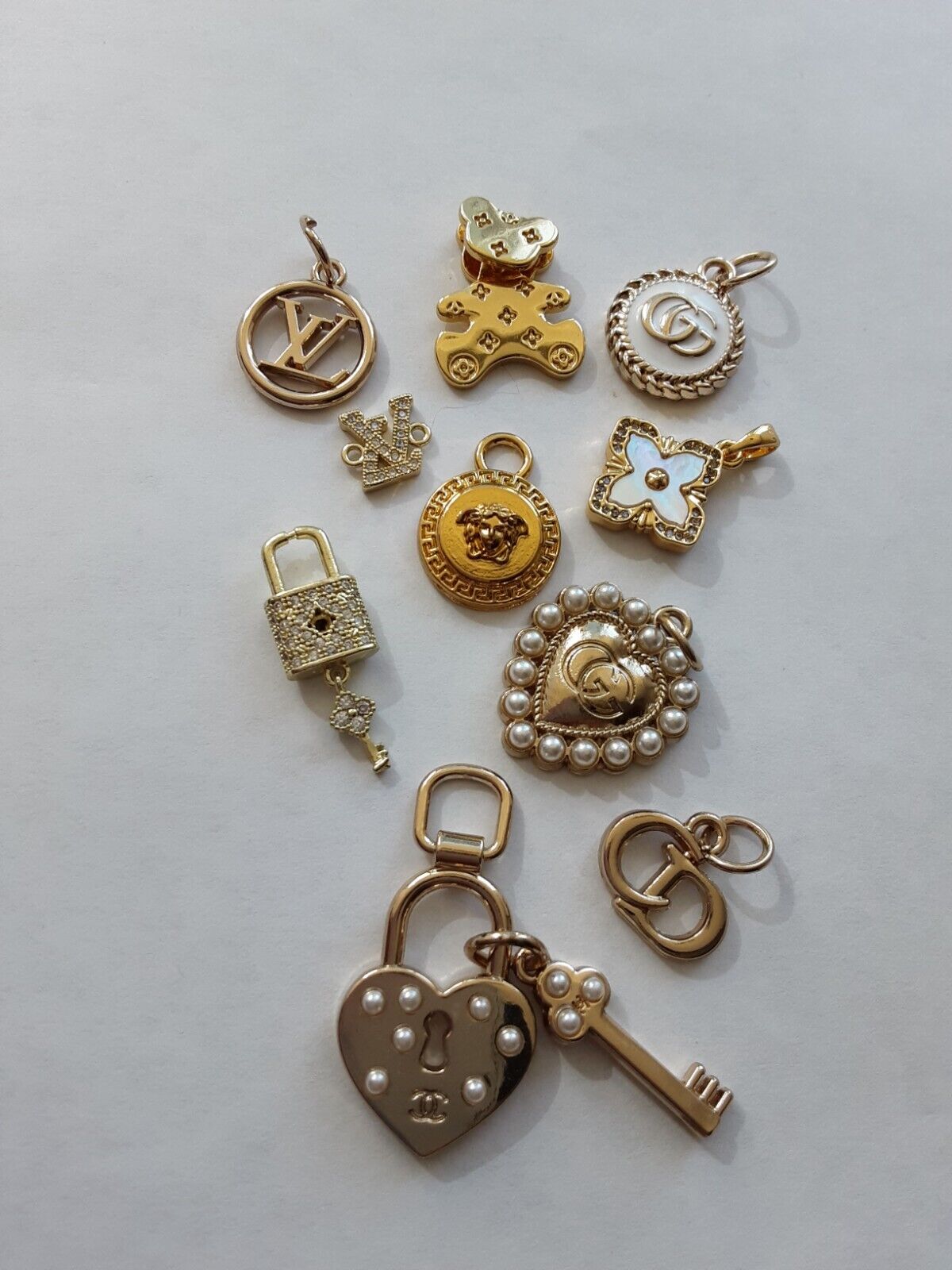 Gucci  Versace Dior Zipper Pull Button  lot of 10  mix charms