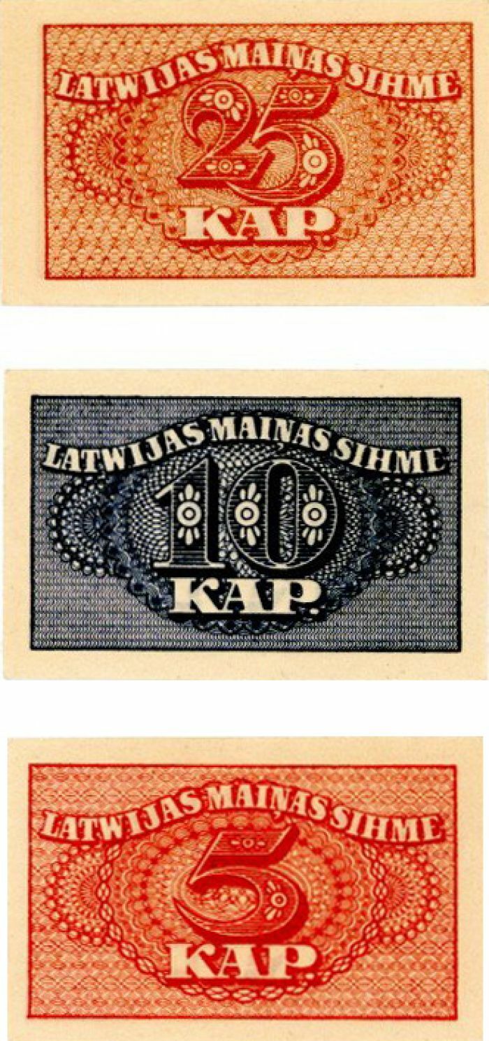 Latvia - 5,10,25 Kapeikas - P-9, 10, 11 - 1920 dated Foreign Paper Money - Paper