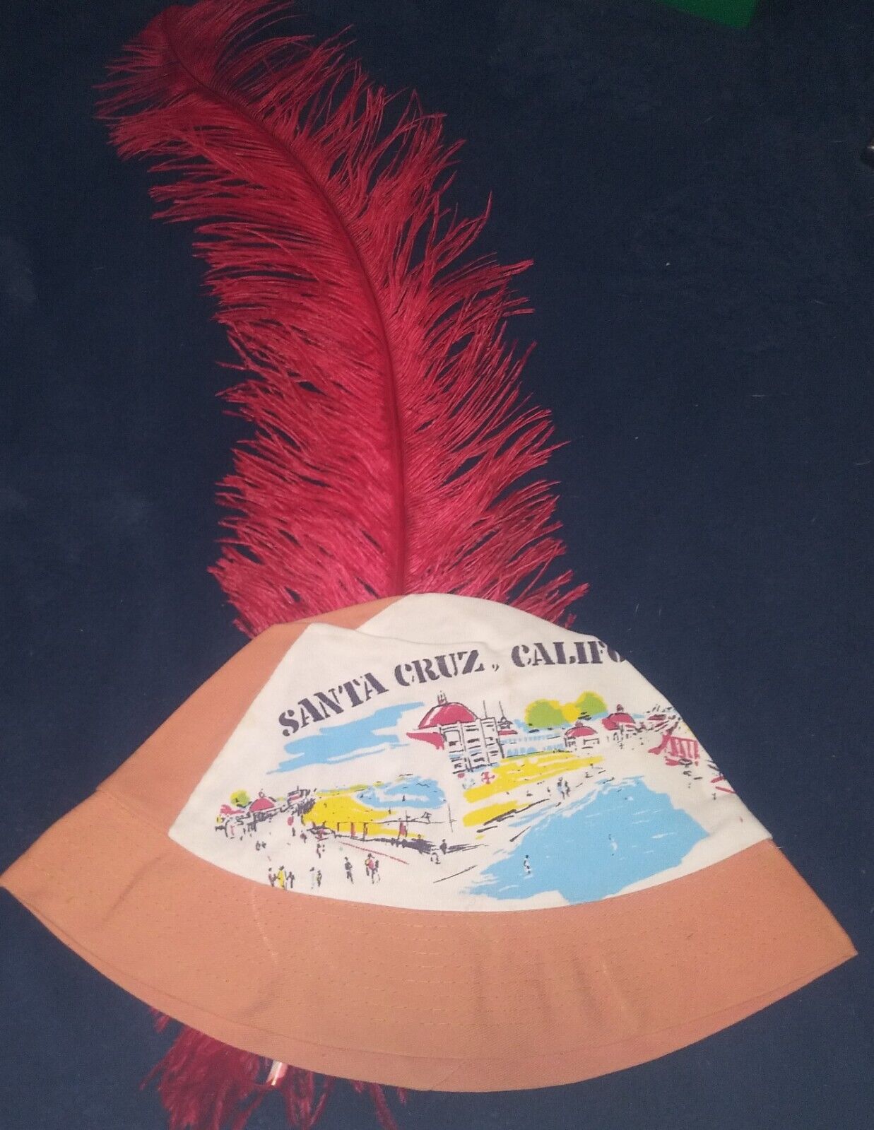 1957 Santa Cruz Ca Beach Boardwalk Vintage Cap Hat Feather & Graphics Boardwalk