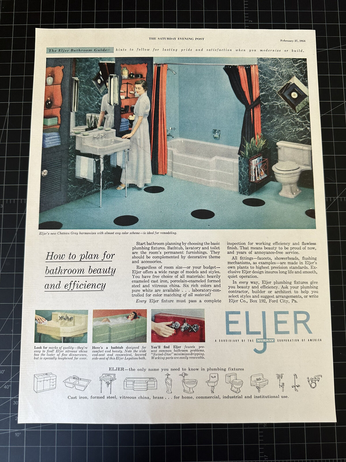 Vintage 1954 Eljer Plumbing Print Ad