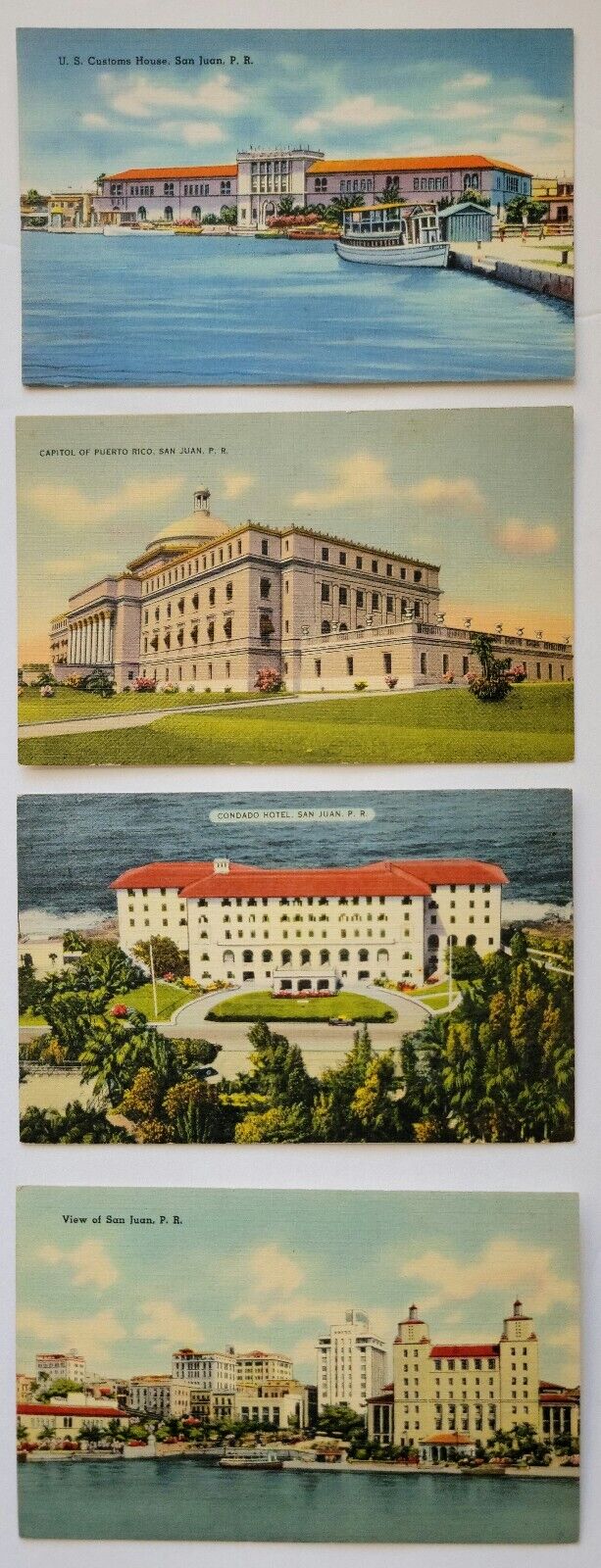 1940's San Juan Puerto Rico Postcard Lot Tichnor Bros U.S. Customs Condado Hotel