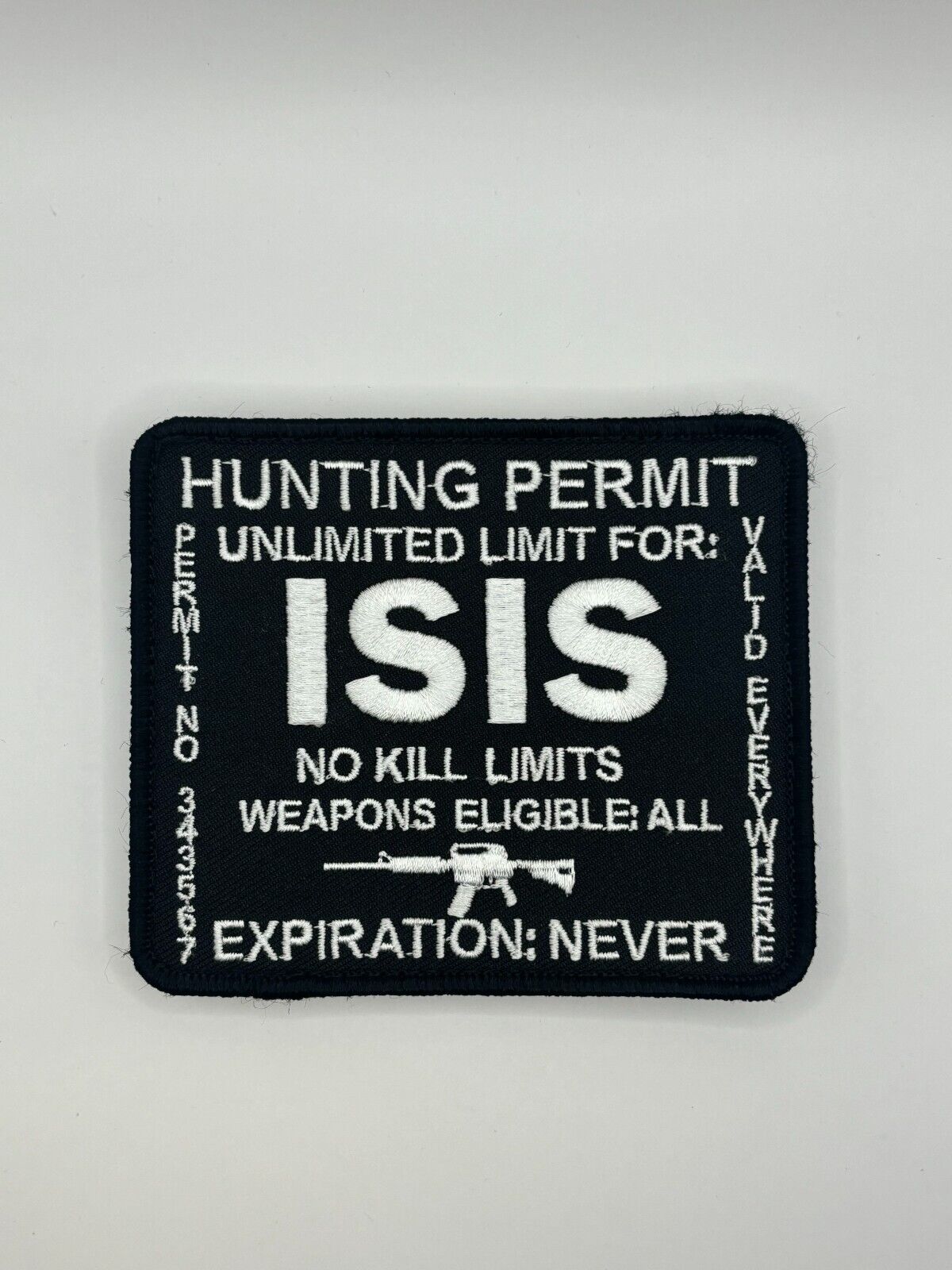 BLACK ISIS HUNTING PERMIT EMBROIDERED HOOK PATCH