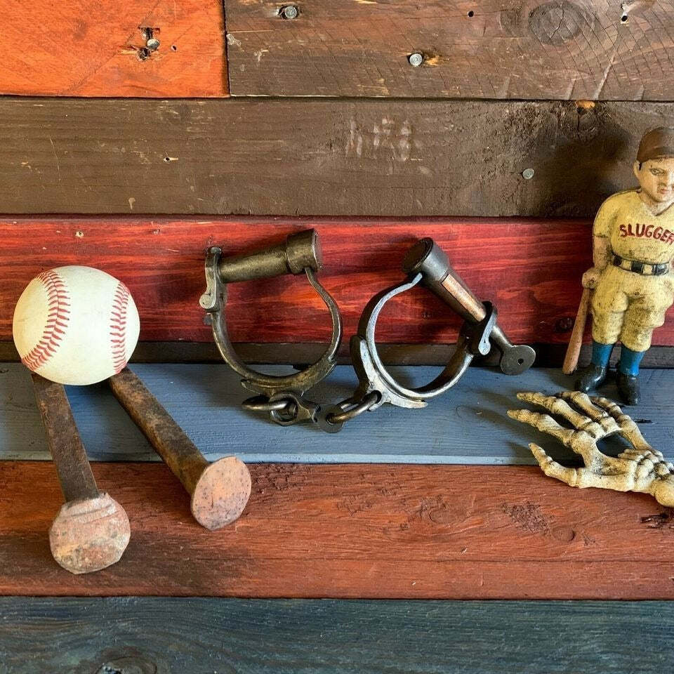 Folsom Prison California Cast Iron Handcuffs With Brass Tag & Antique Finish