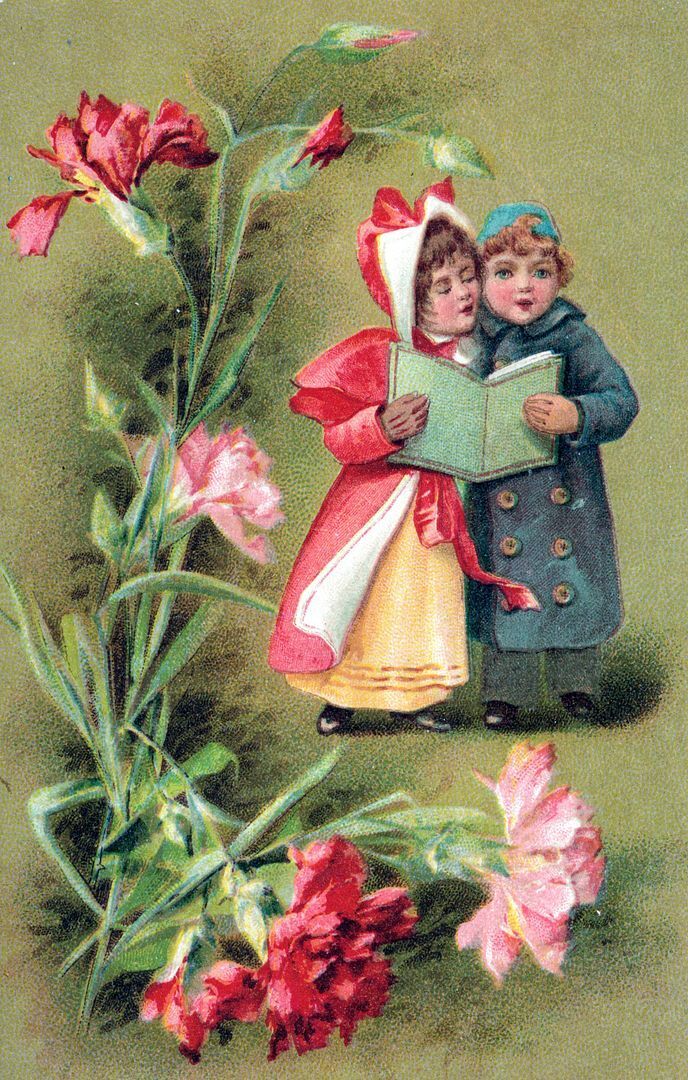 Two Girls And Flowers Postcard