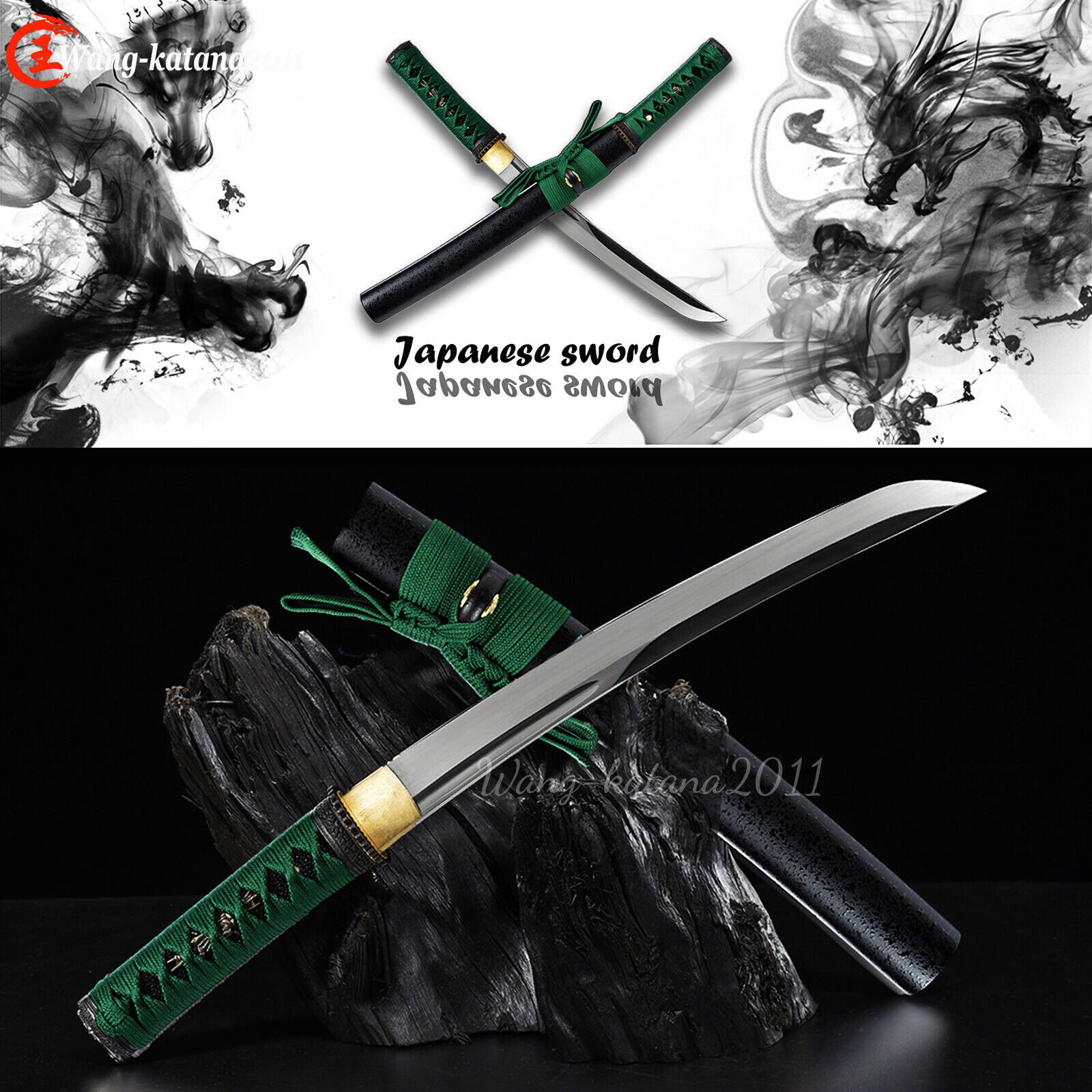 20\'Self-defense Green Tanto T10 Steel Japanese Unokubitsukuri Short Swords Knife