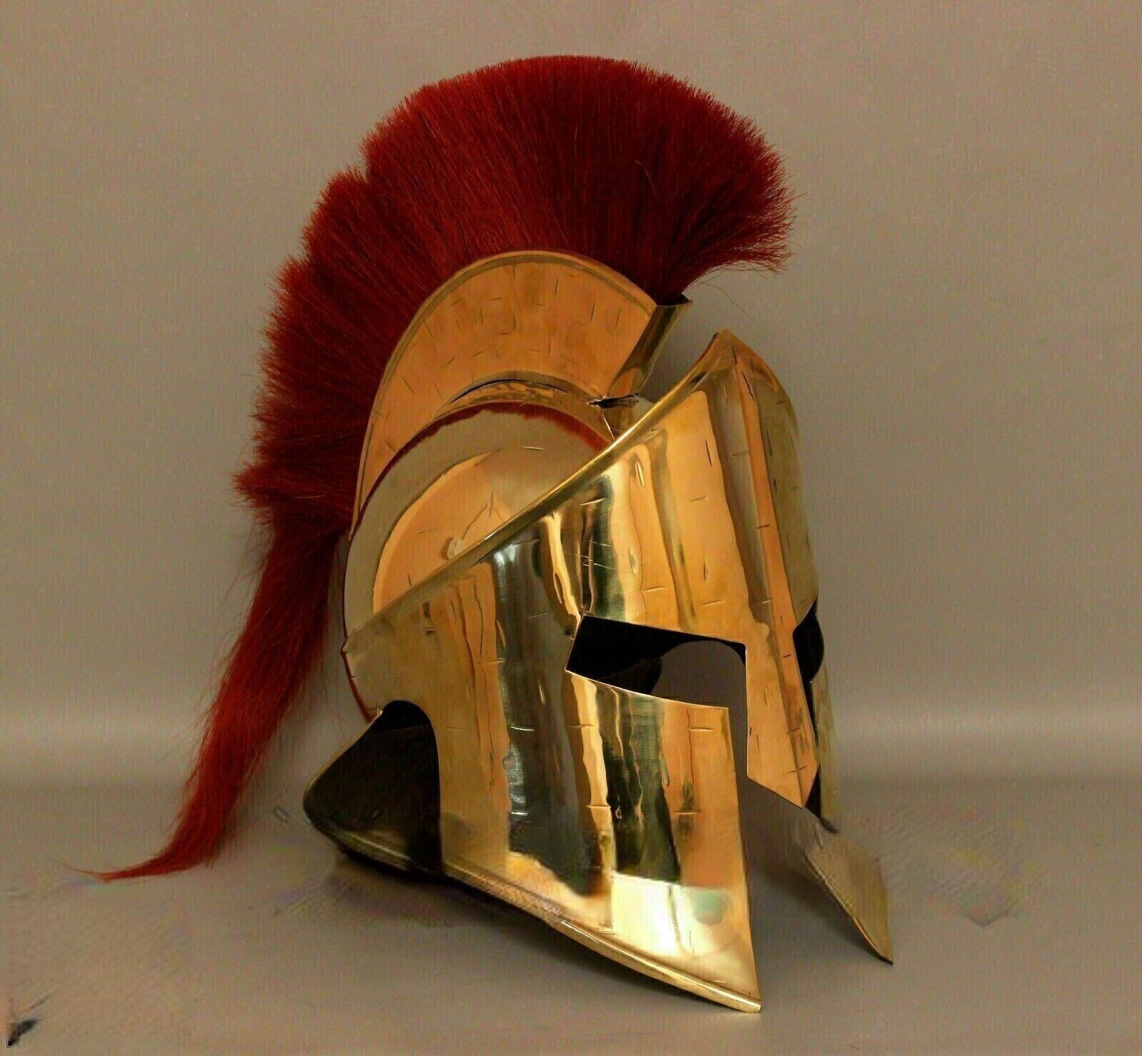 Medieval Vintage 300 King Leonidas Spartan Helmet Gold Finish With Red Plume Gif