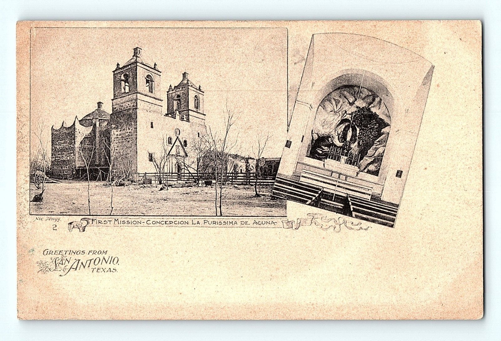 First Mission Greetings From San Antonio Texas Antique Postcard D5