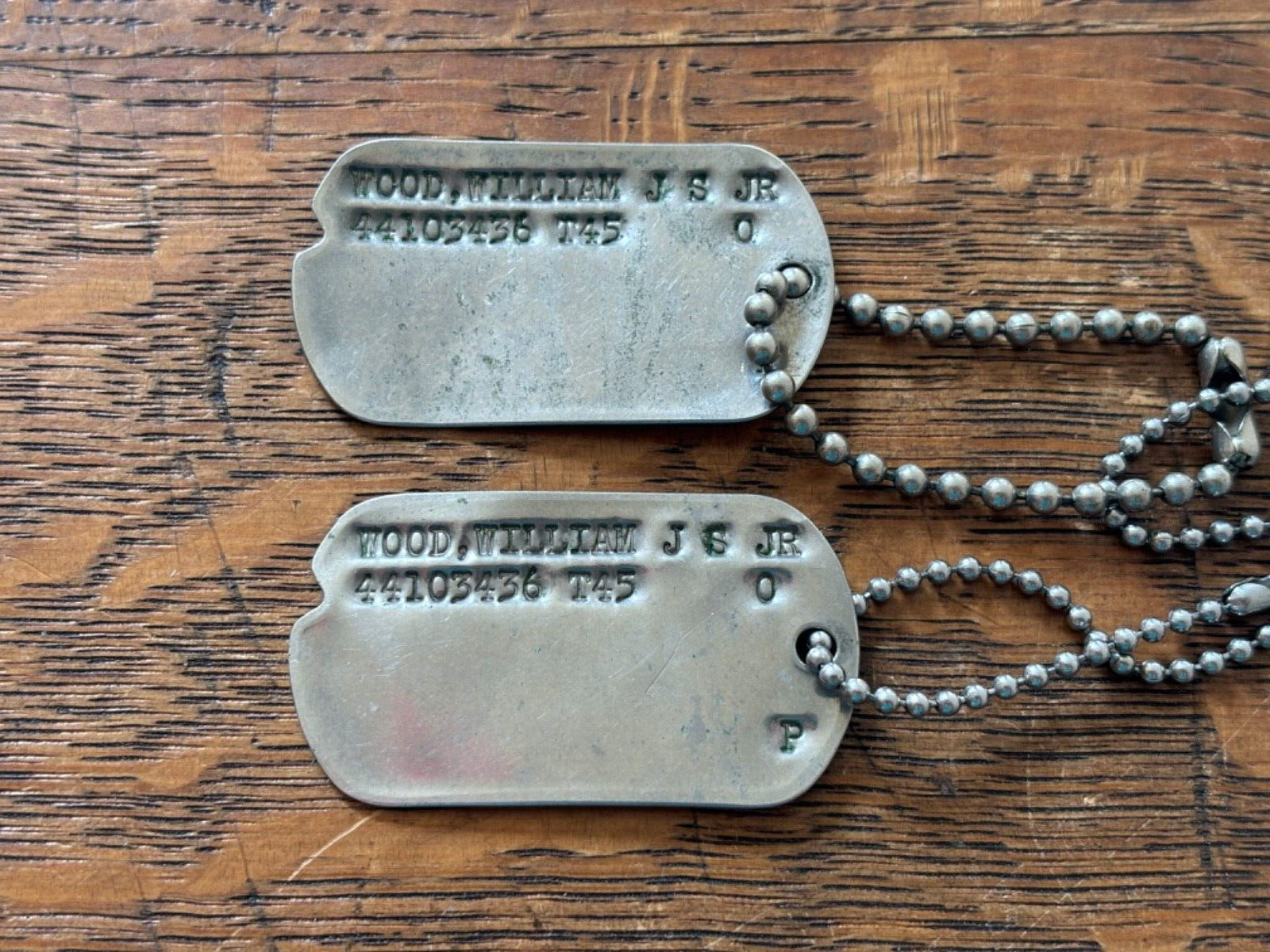 Vintage WWII US Army Dog Tags T45 Pair Notched