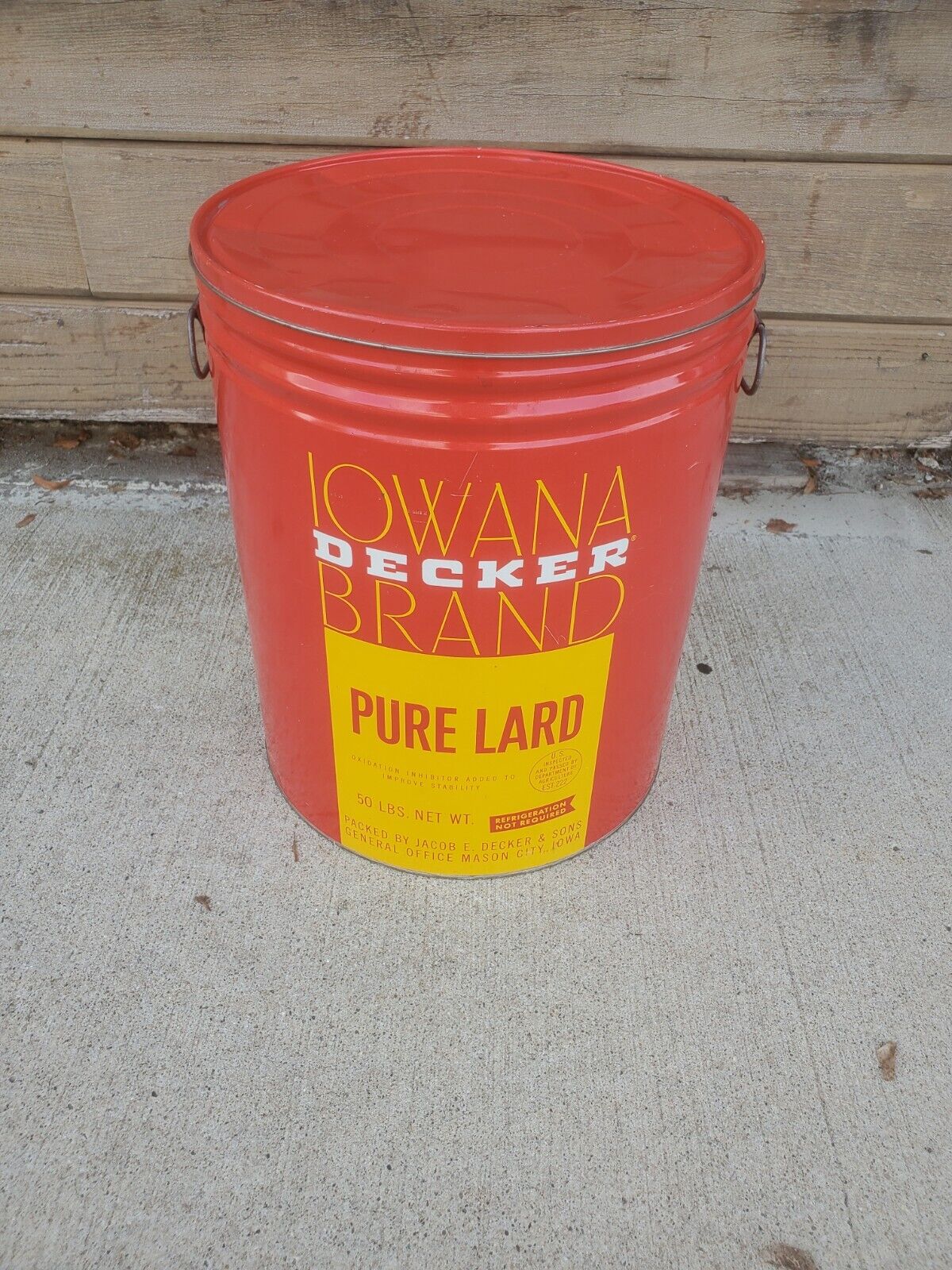 50# Tin Iowana Decker Brand Pure Lard Mason City Iowa 15-1/2\