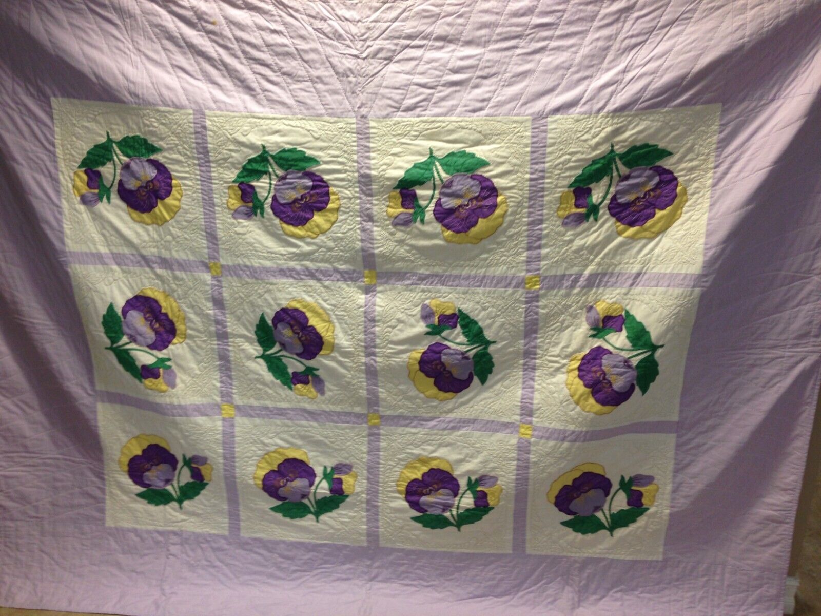 Vintage Patchwork Quilt W/ Flowers & Butterflies Lavender Handmade 100
