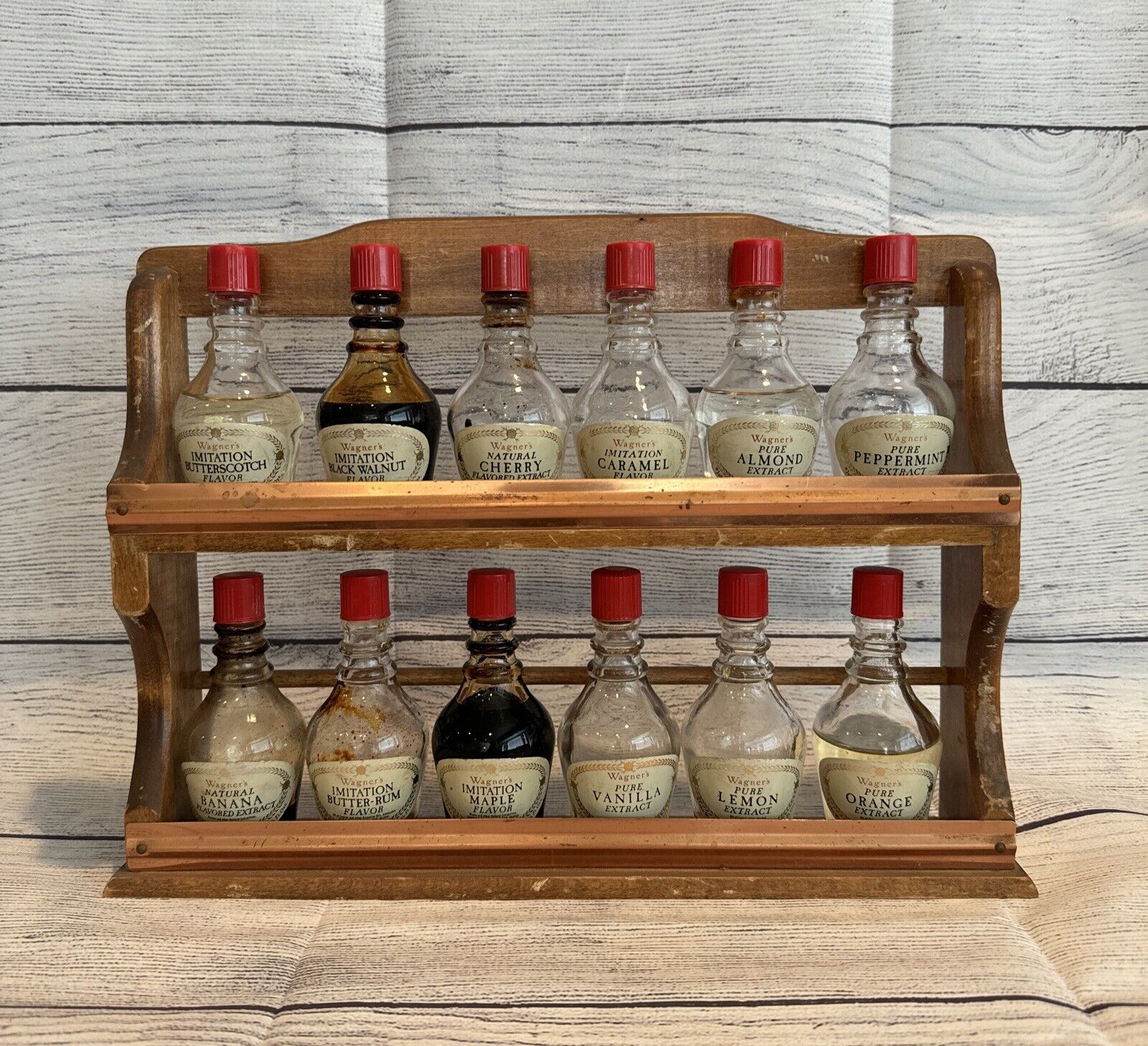 Vintage Wagner’s Extract Spice Rack with Bottles