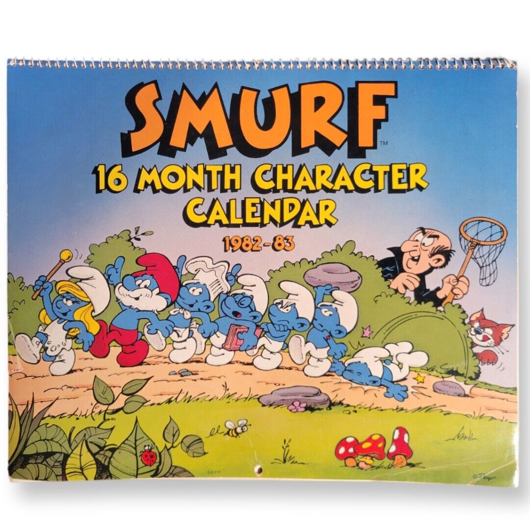Vintage Smurf 16 Month Calendar 1982 - 1983 No Writing, Brightly Colored Prints