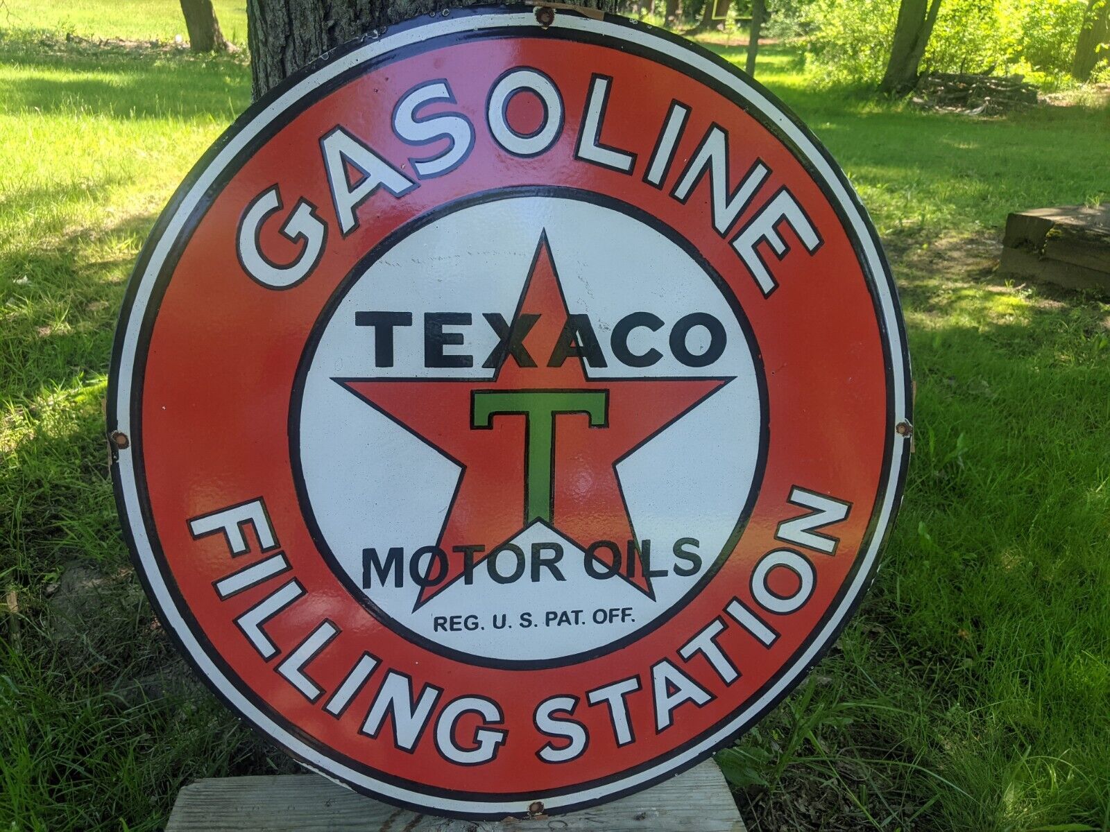 LARGE VINTAGE TEXACO FILLING STATION PORCELAIN GAS PUMP GASOLINE SIGN 30