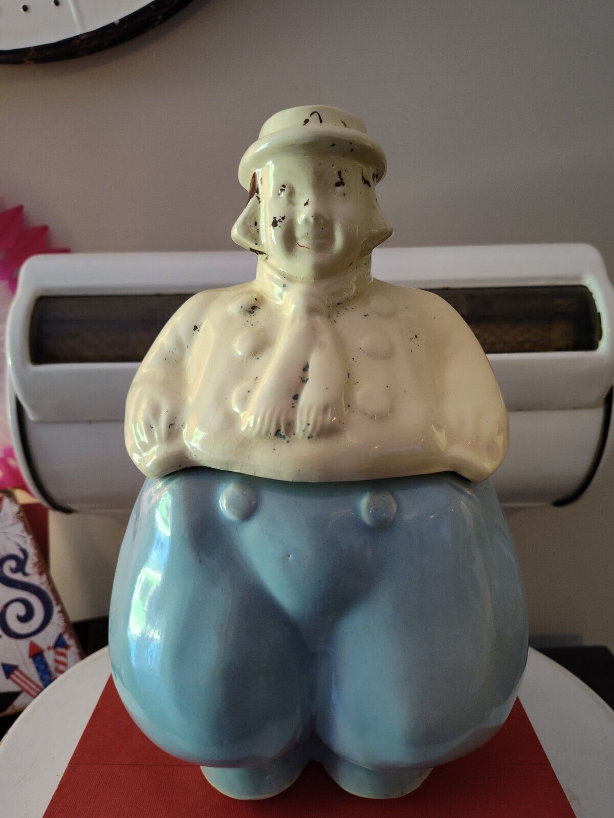 Rare Vintage Antique 1940s Shawnee Pottery Dutch Boy Cookie Jar Blue Bottoms 
