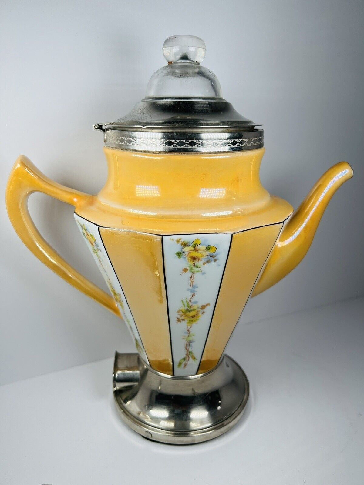 VTG Royal Rochester Fraunfelter Orange Luster Porcelain Coffee Percolator W/Cord