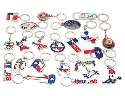 Texas Bundle Souvenir Keychains 21 Pcs Set Texas Lone Star on Texas State Map...