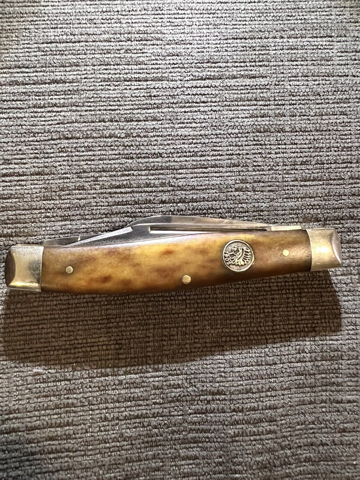Stockman Pocket Knife Rare Vintage Indian Head Buck Creek, Bone Handle , Germany